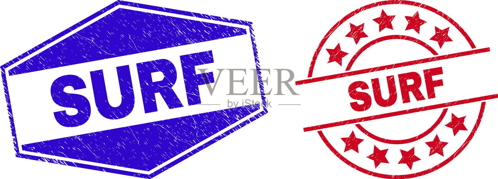 波浪纹邮票的圆形和六角形插画图片素材