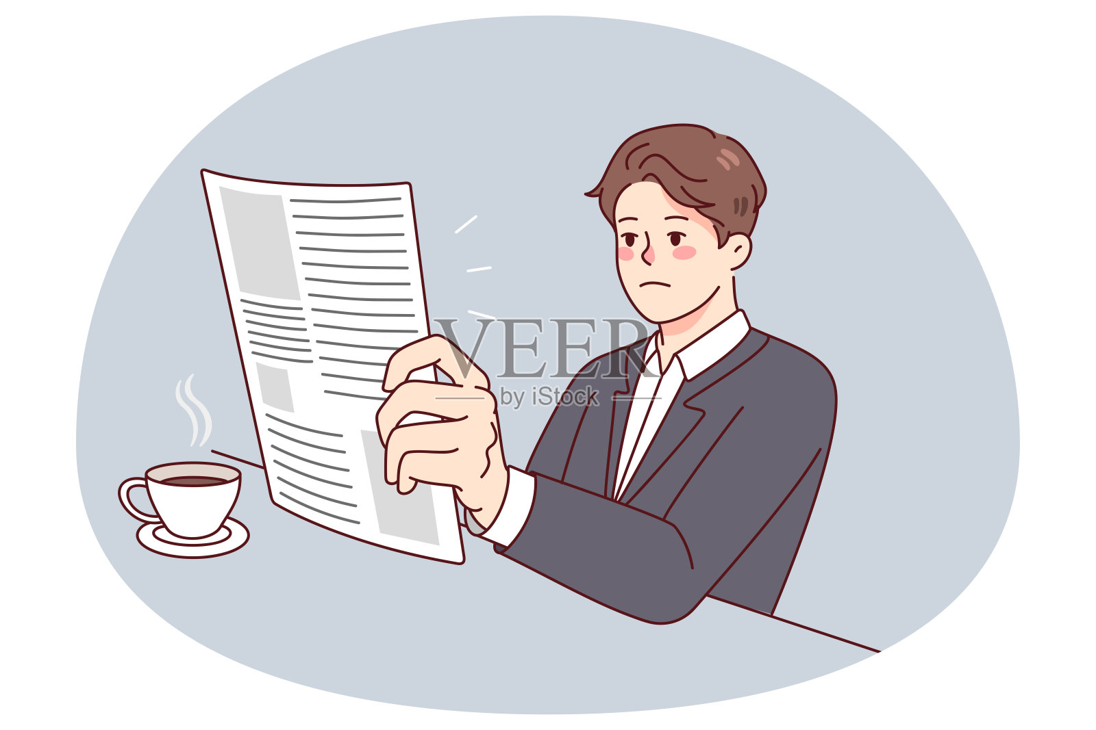 看报纸喝咖啡的商人插画图片素材