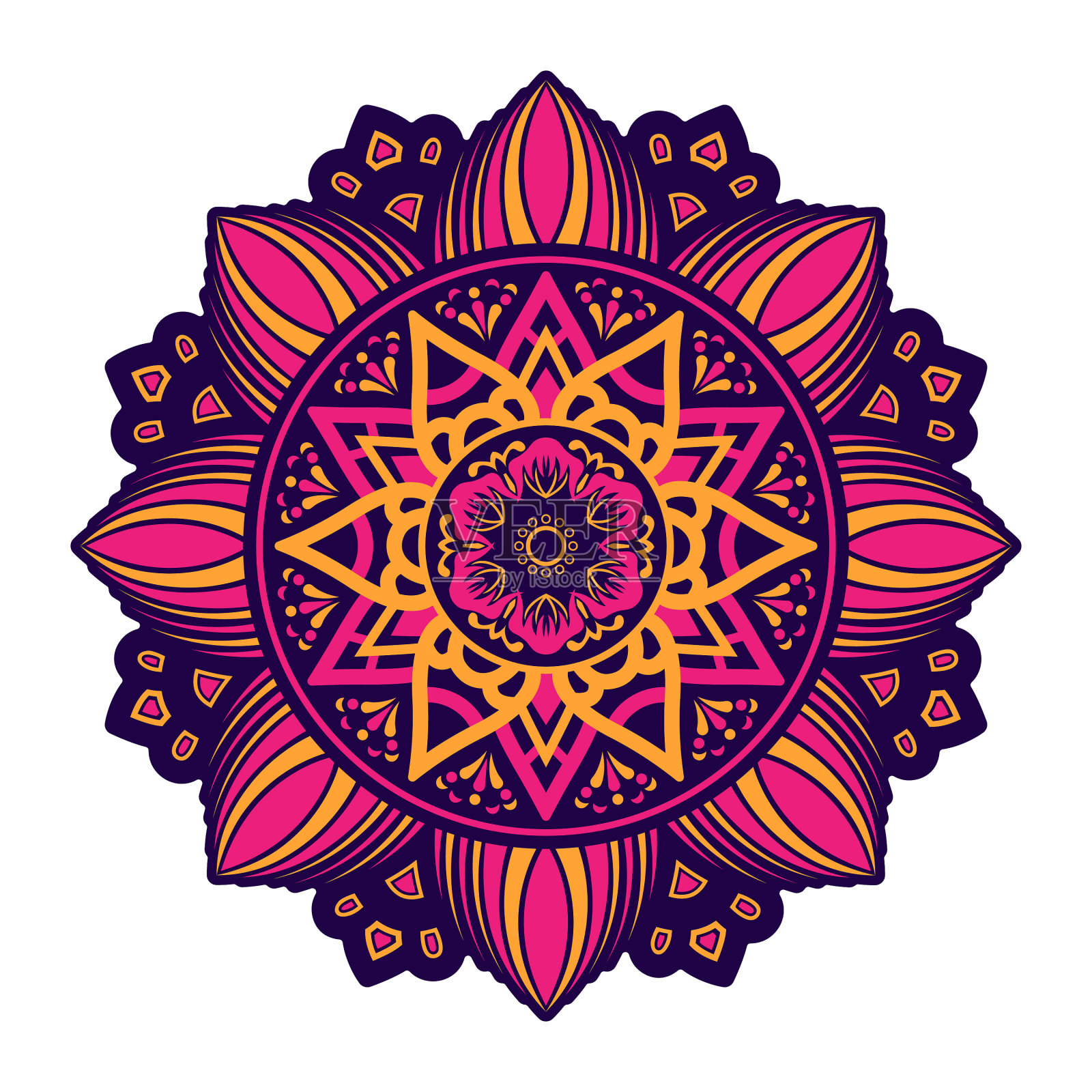 五彩缤纷的花型曼荼罗设计插画图片素材