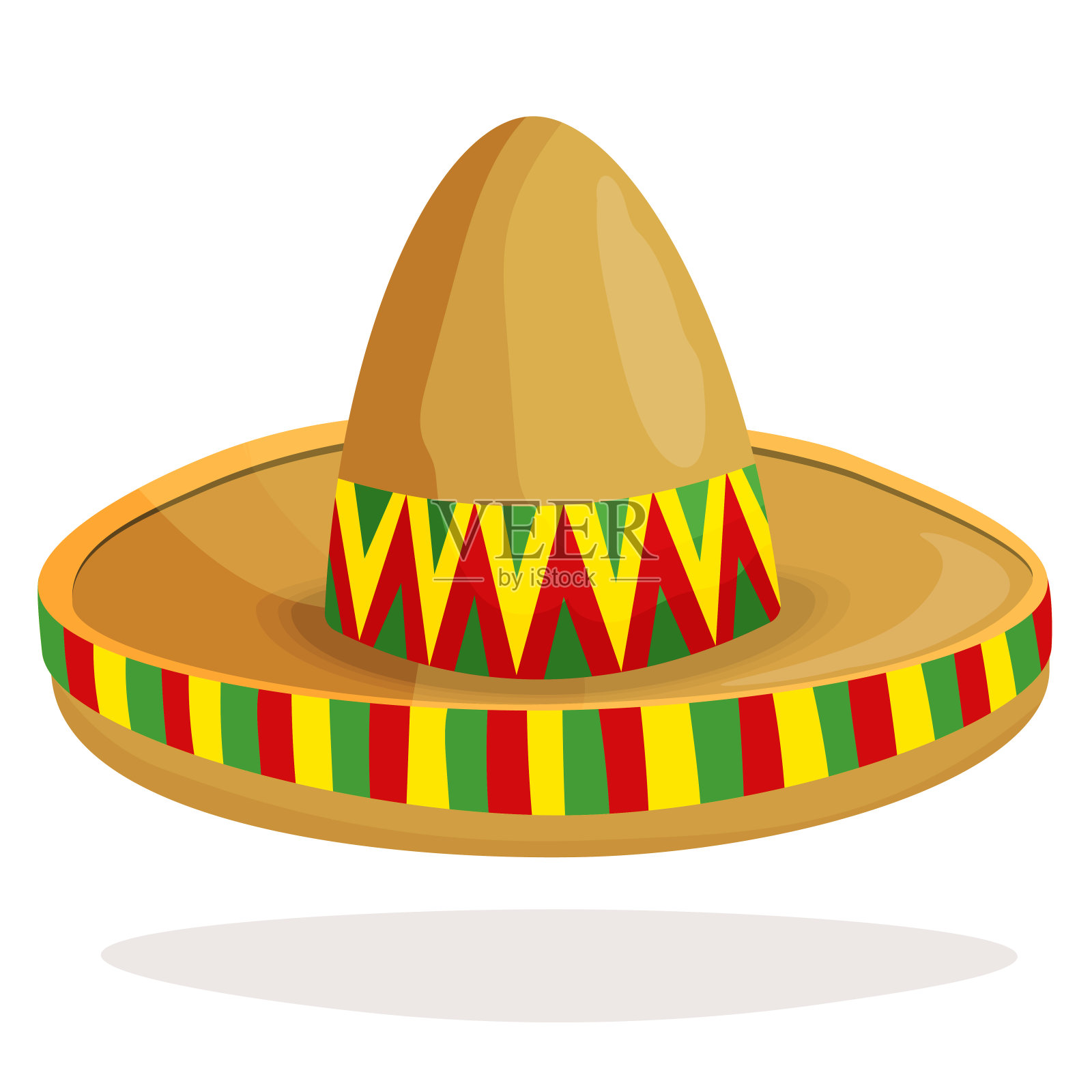 墨西哥民族宽边帽孤立元素。矢量绘图插图图标，游戏，包装，横幅。狂野西部，墨西哥概念。传统的墨西哥宽边帽插画图片素材