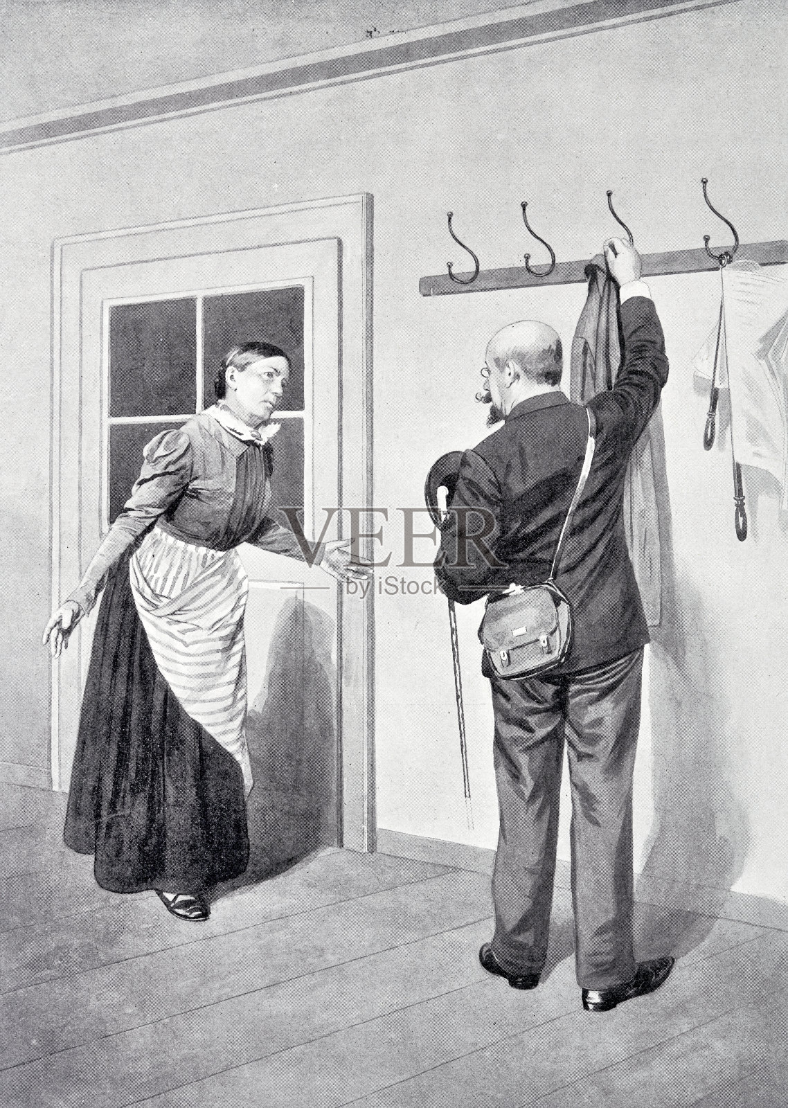 女房东欢迎使用衣钩的客人插画图片素材