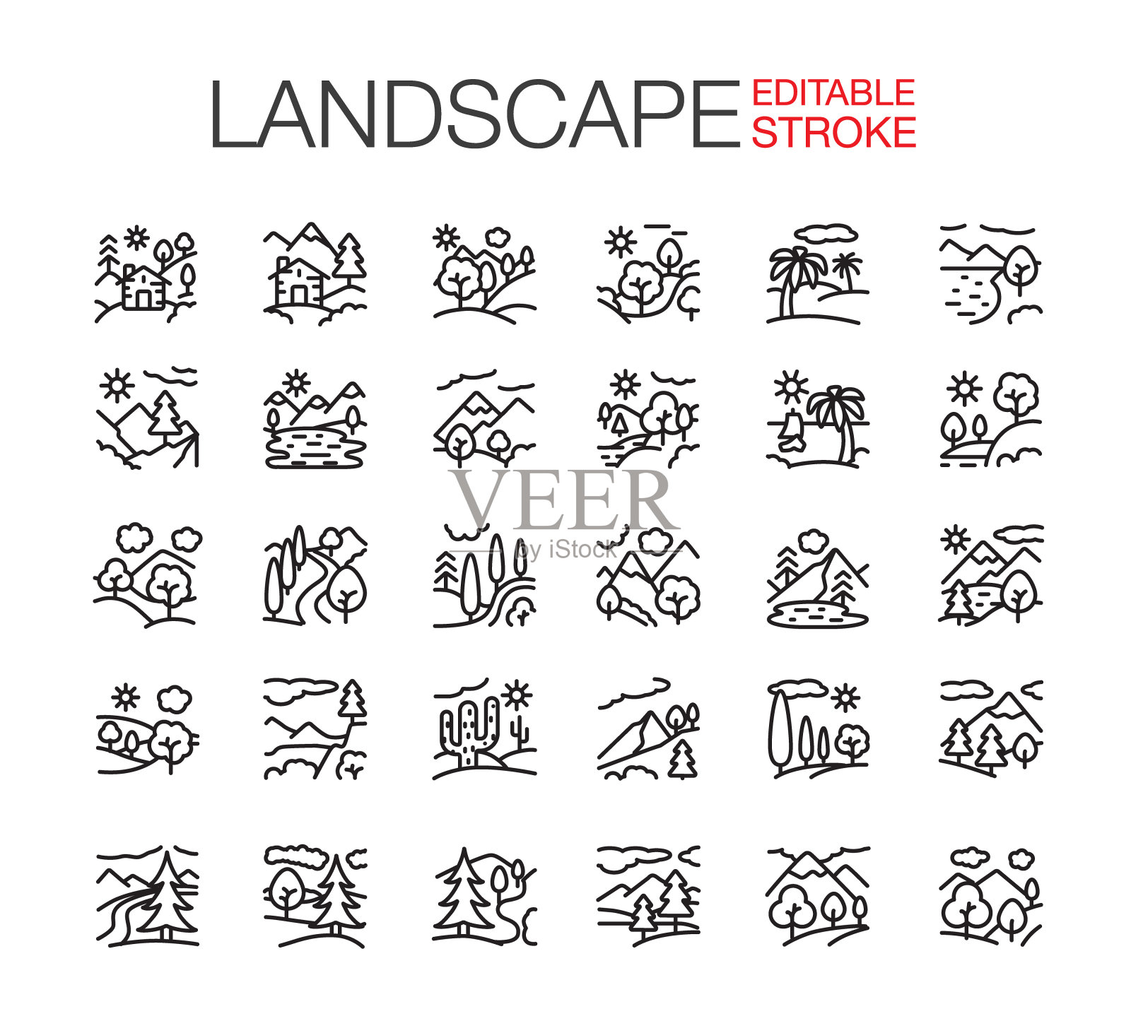 景观图标设置可编辑的笔画插画图片素材