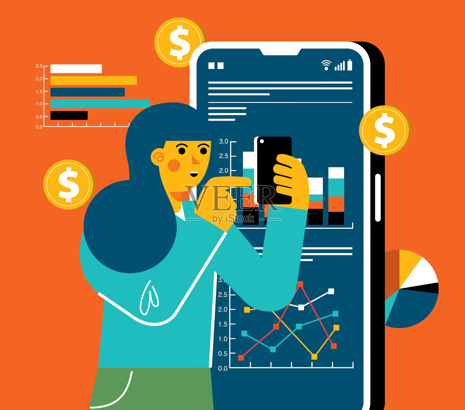 女商人-财务账单数据插画图片素材