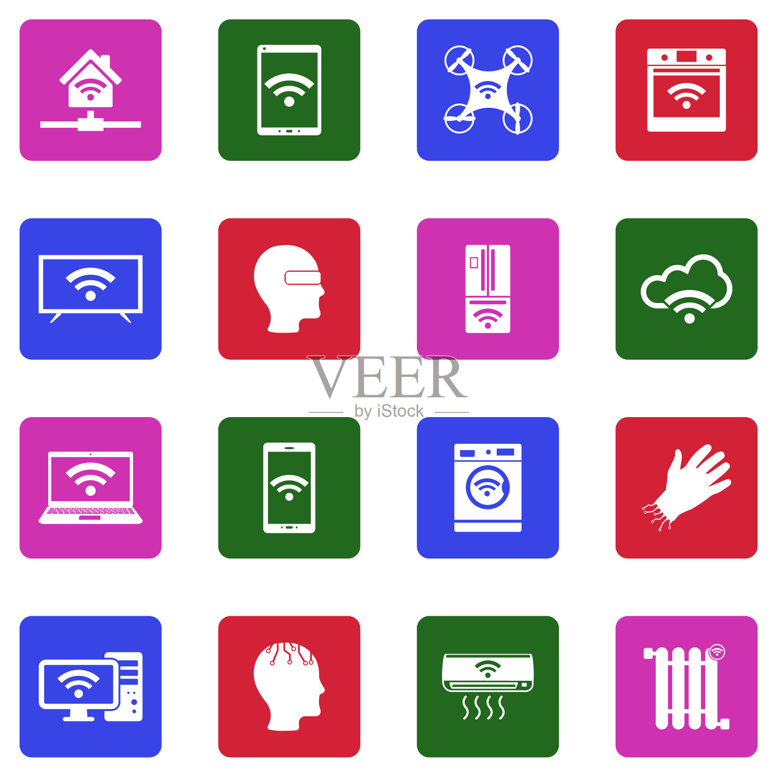 智能技术图标。白色平面设计在广场。矢量插图。图标素材