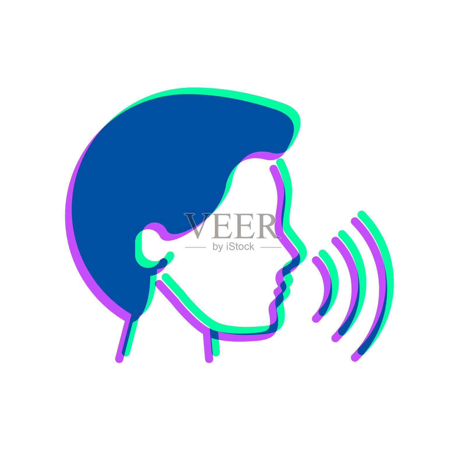 语音识别。图标与两种颜色叠加在白色背景上插画图片素材