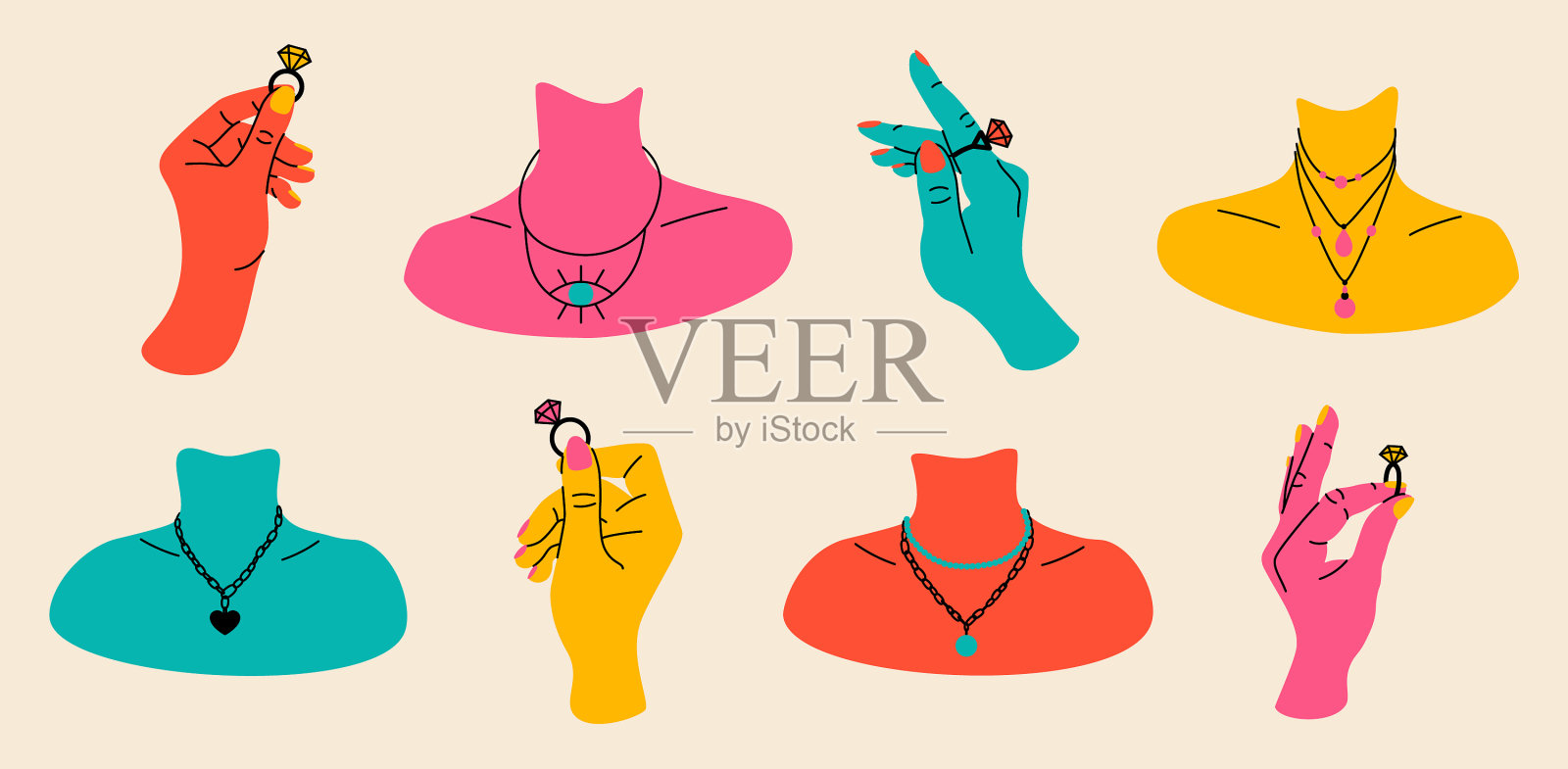 身上的珠宝手画女人胸前用插画图片素材