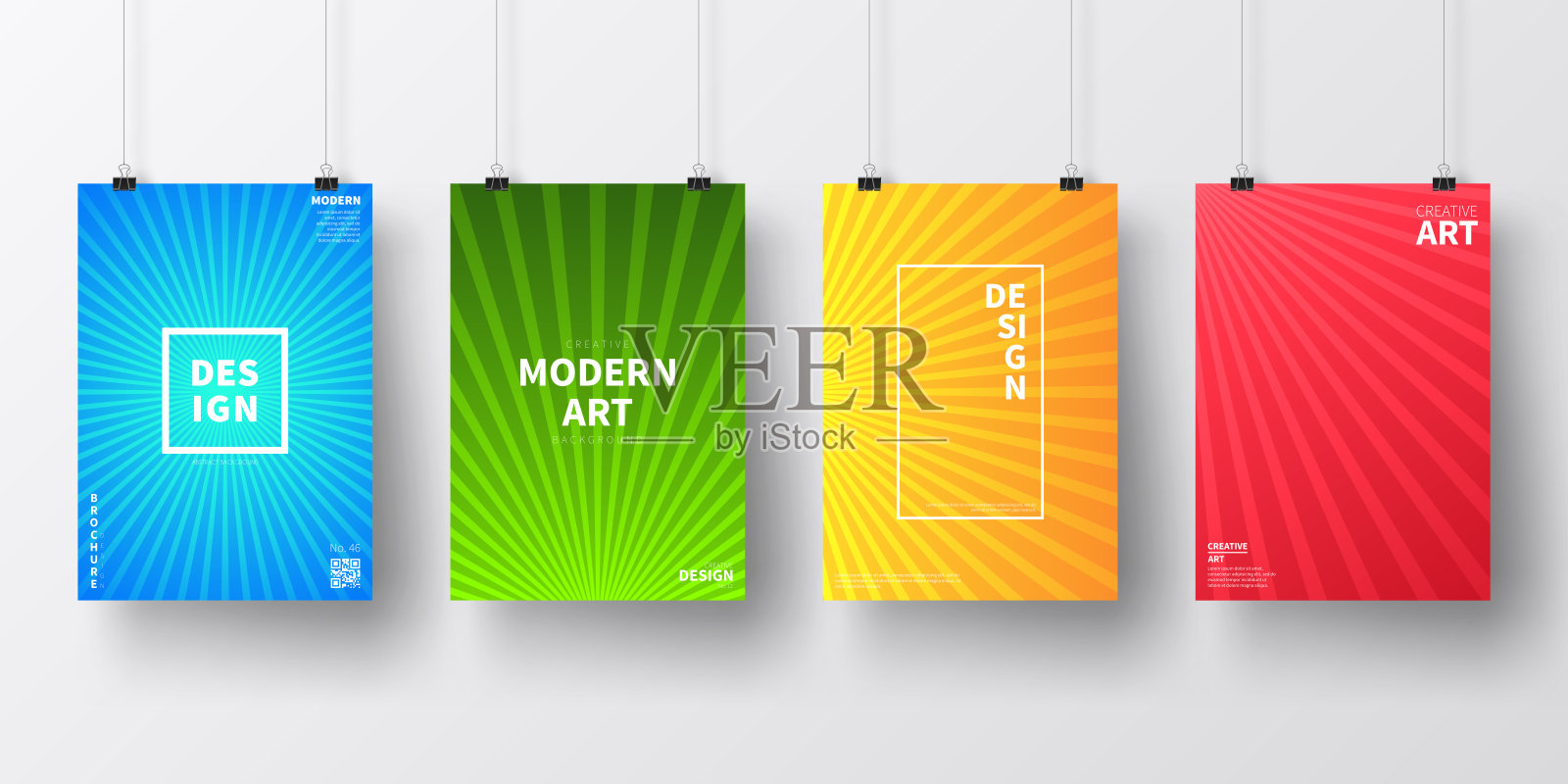 海报与彩色线条设计，孤立在白色背景插画图片素材