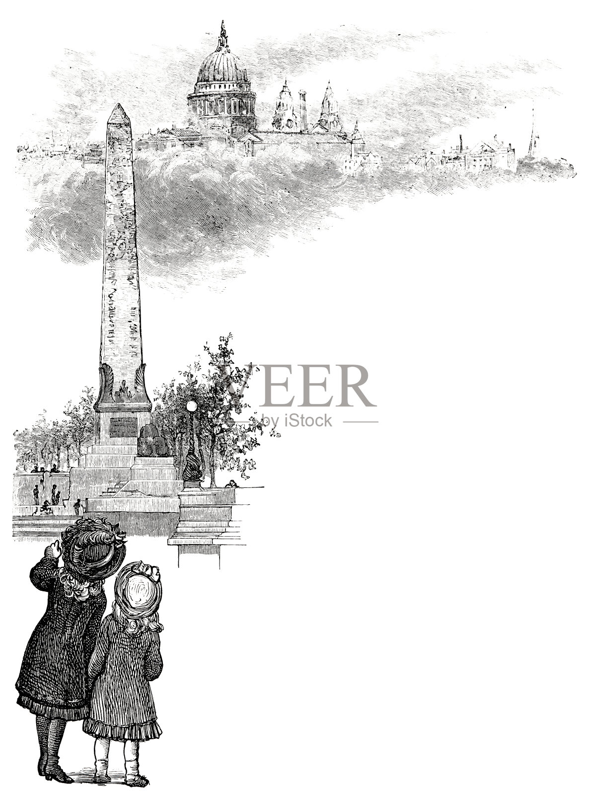 两个女孩在伦敦四处观光插画图片素材