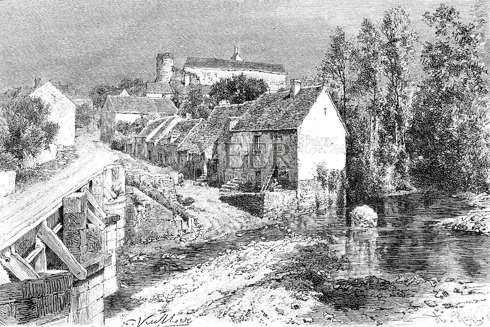 Gargilesse村,法国插画图片素材