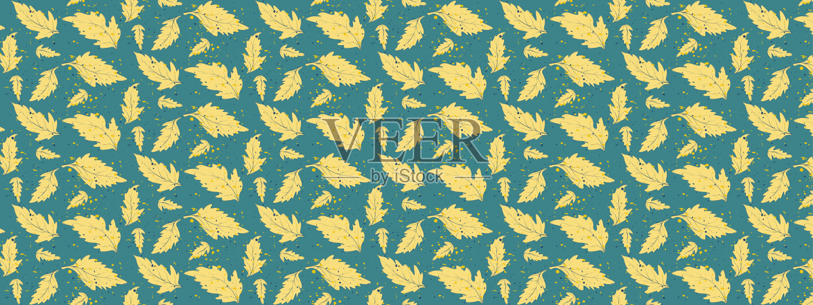 热带的叶子。美丽的印刷与手绘异国情调的植物和点。时尚植物面料无缝图案设计。插画图片素材