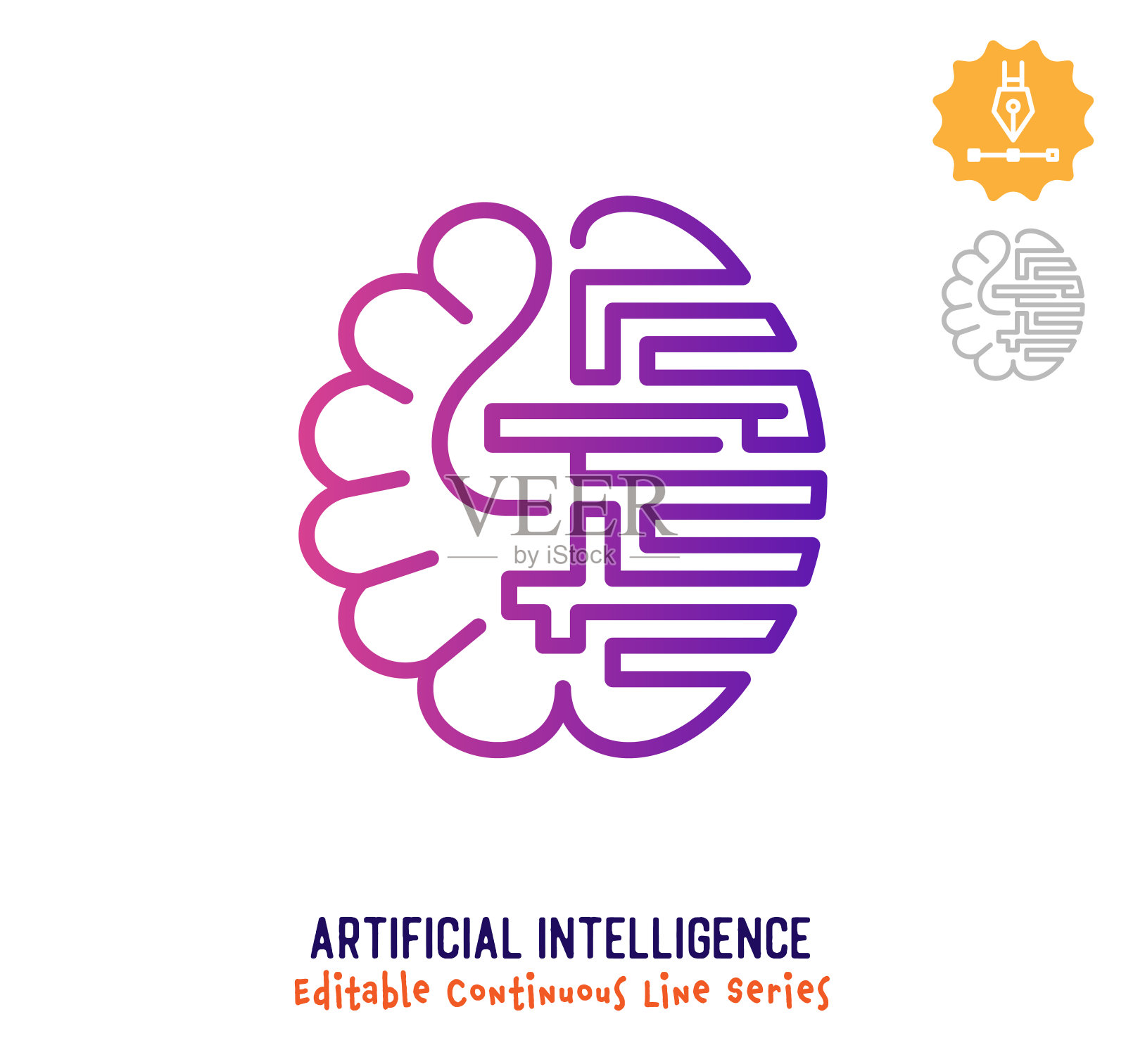 人工智能连续线可编辑的描边图标插画图片素材