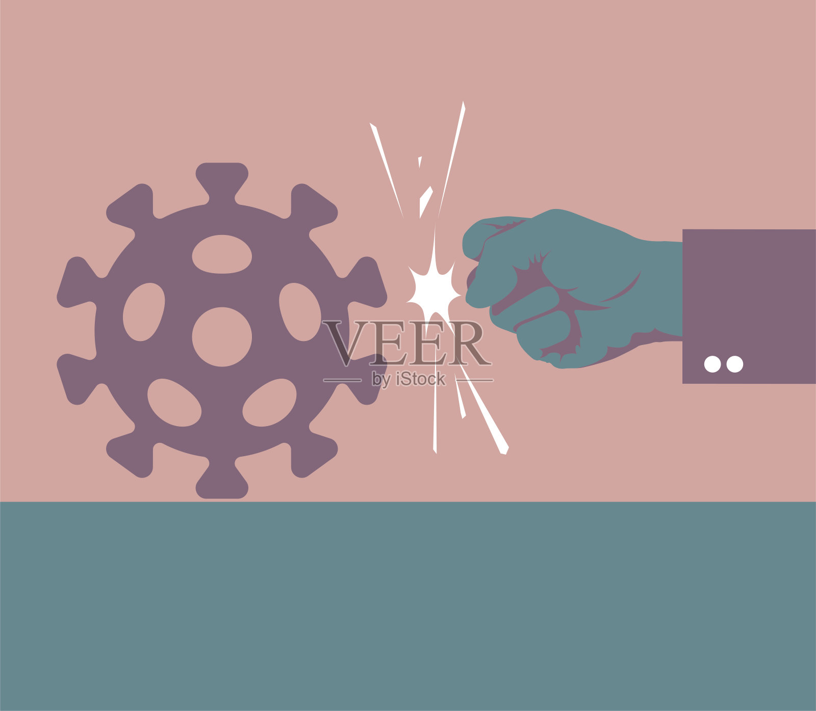 用拳头抗击病毒，抗击COVID-19。插画图片素材