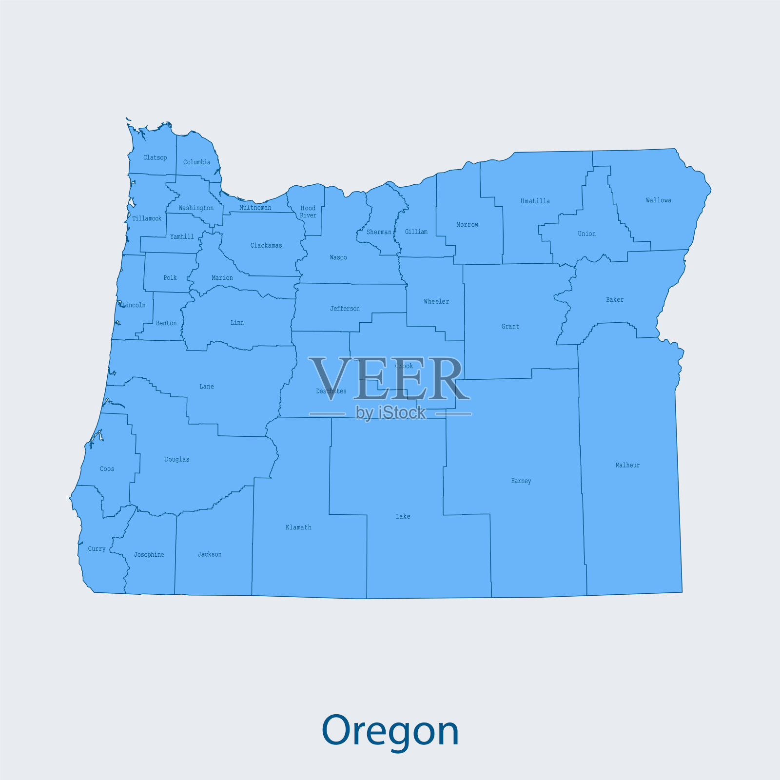 俄勒冈州地图插画图片素材
