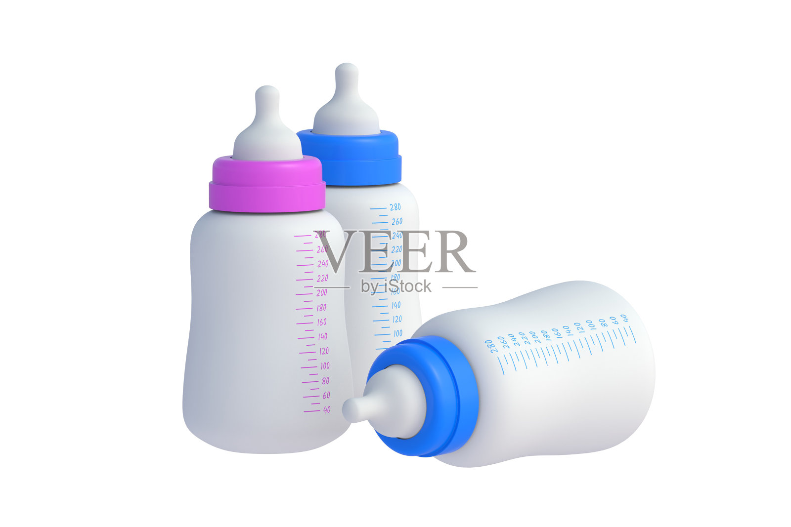 婴儿奶瓶被隔离在白色背景上。三维渲染照片摄影图片