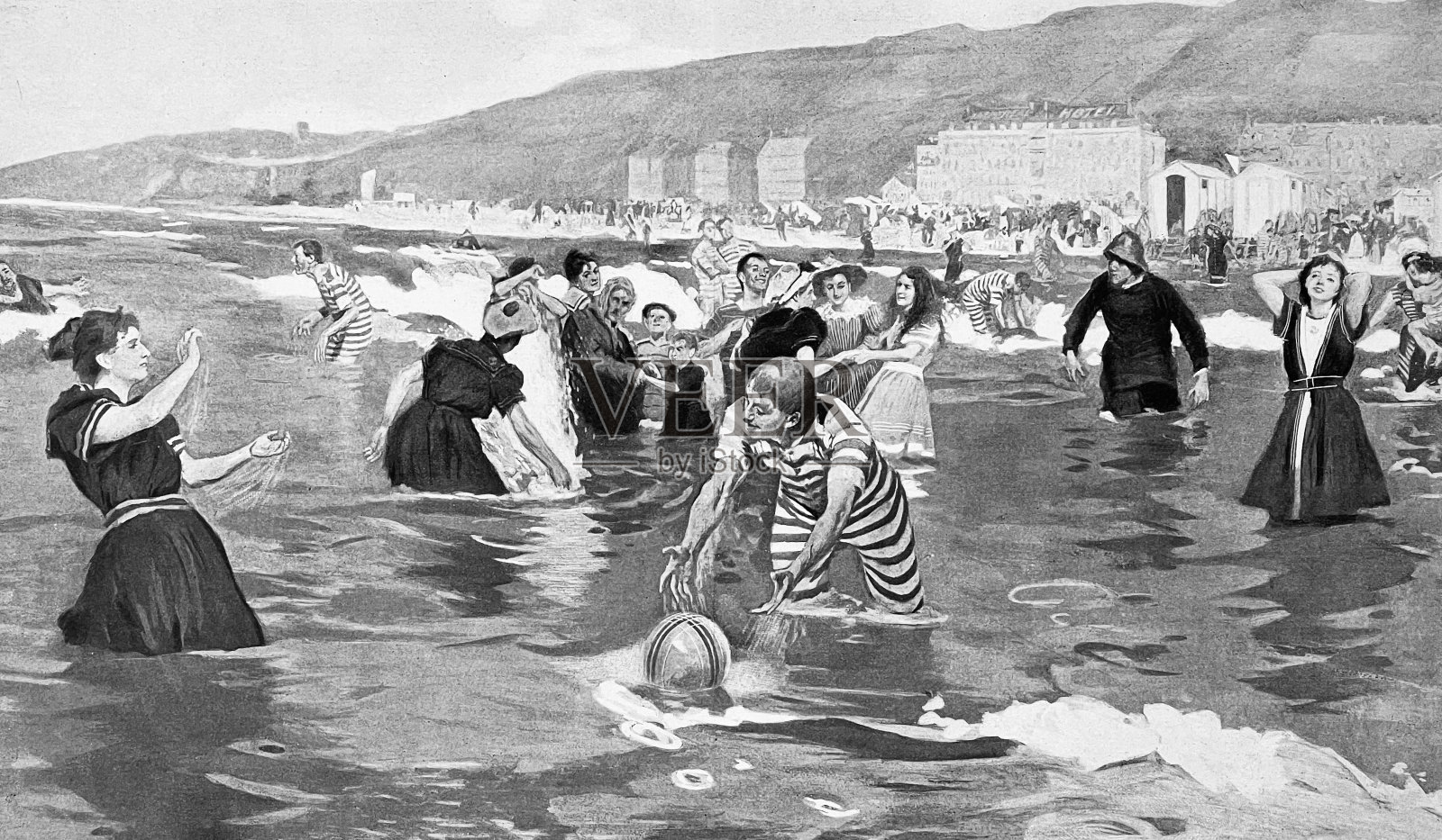 在布洛涅的海滩，从水里看插画图片素材