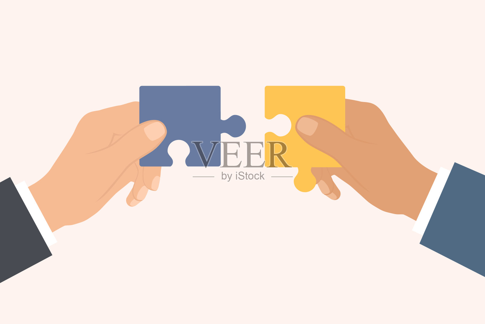 手工拼装拼图的团队合作理念插画图片素材