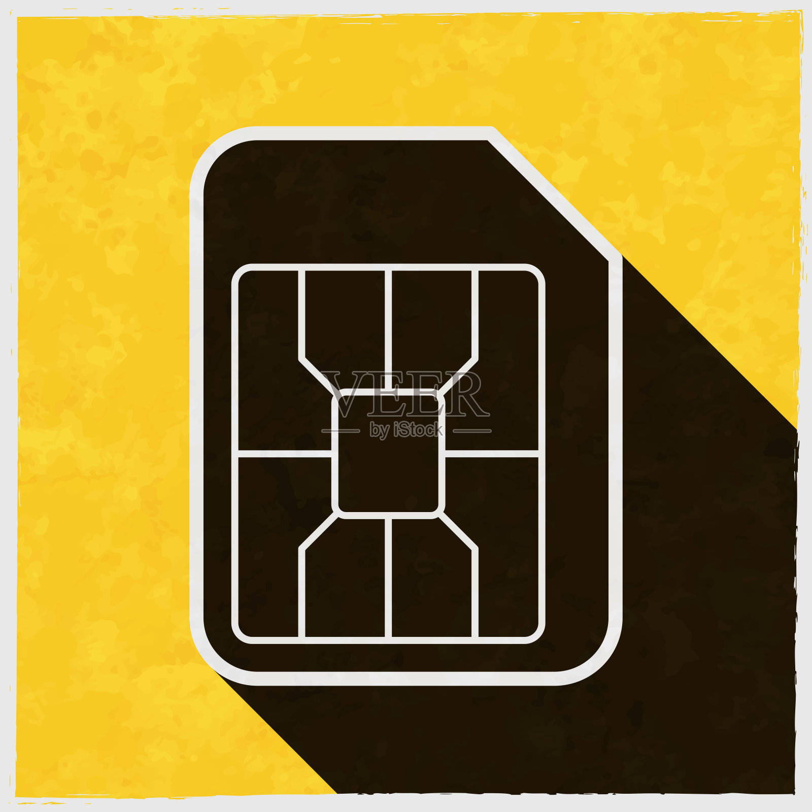 微SIM卡。图标与长阴影的纹理黄色背景插画图片素材