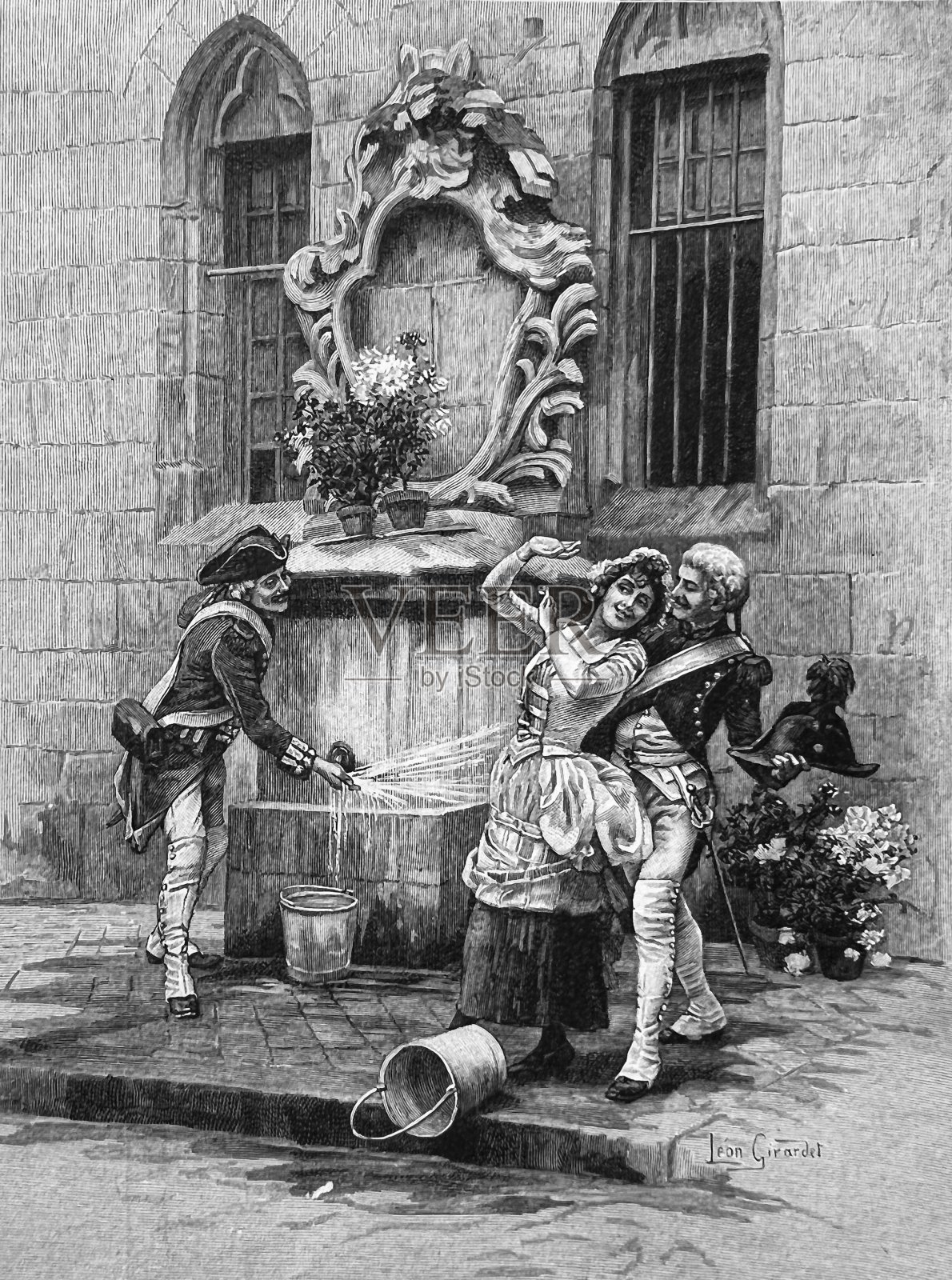 喷泉边的乐趣插画图片素材