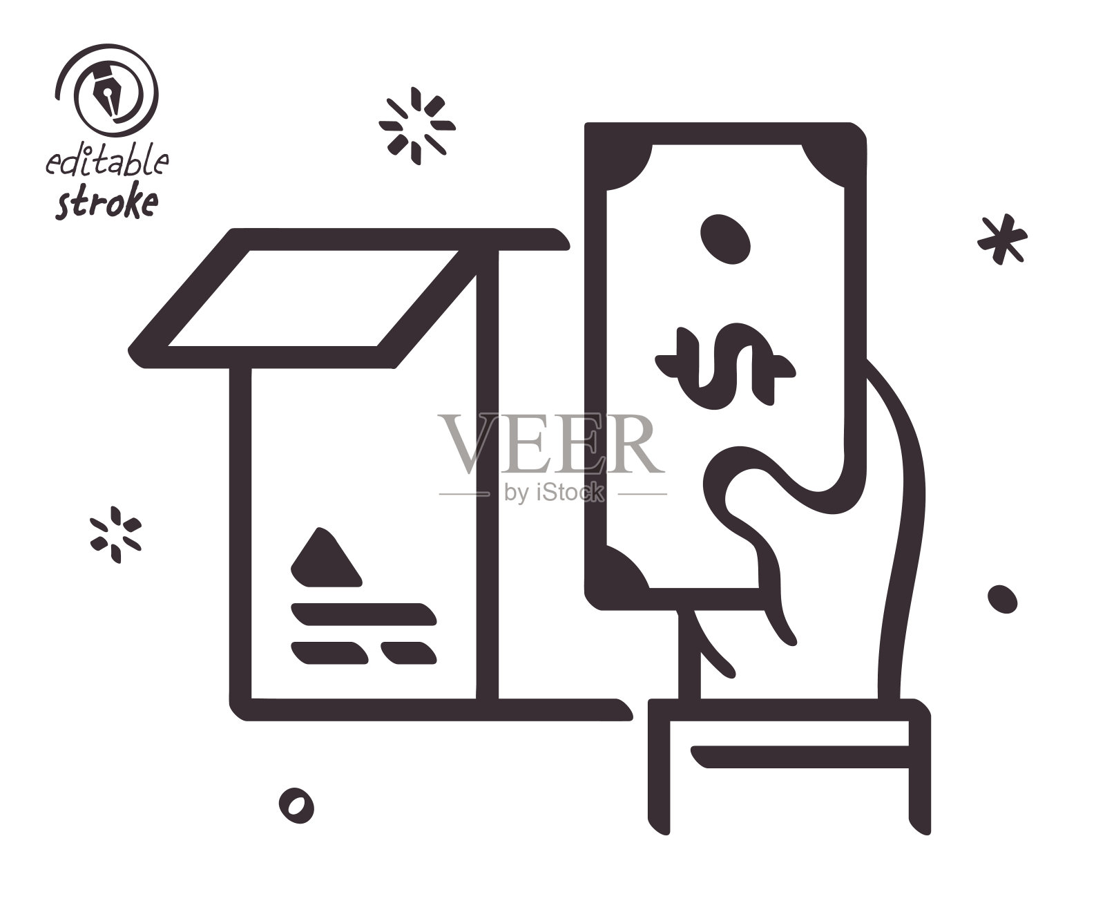 有趣的线插图在门口支付插画图片素材