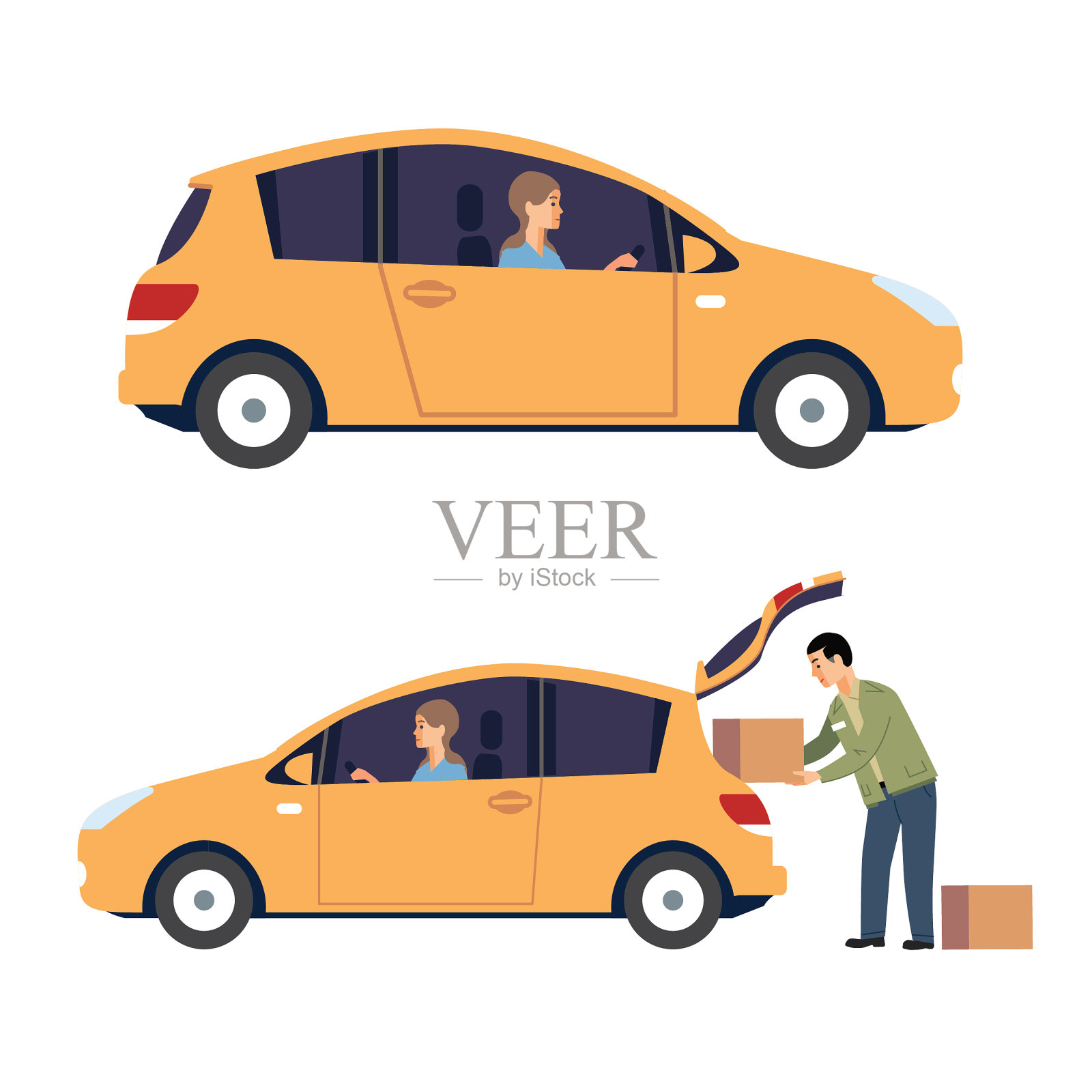 往车上装包裹插画图片素材