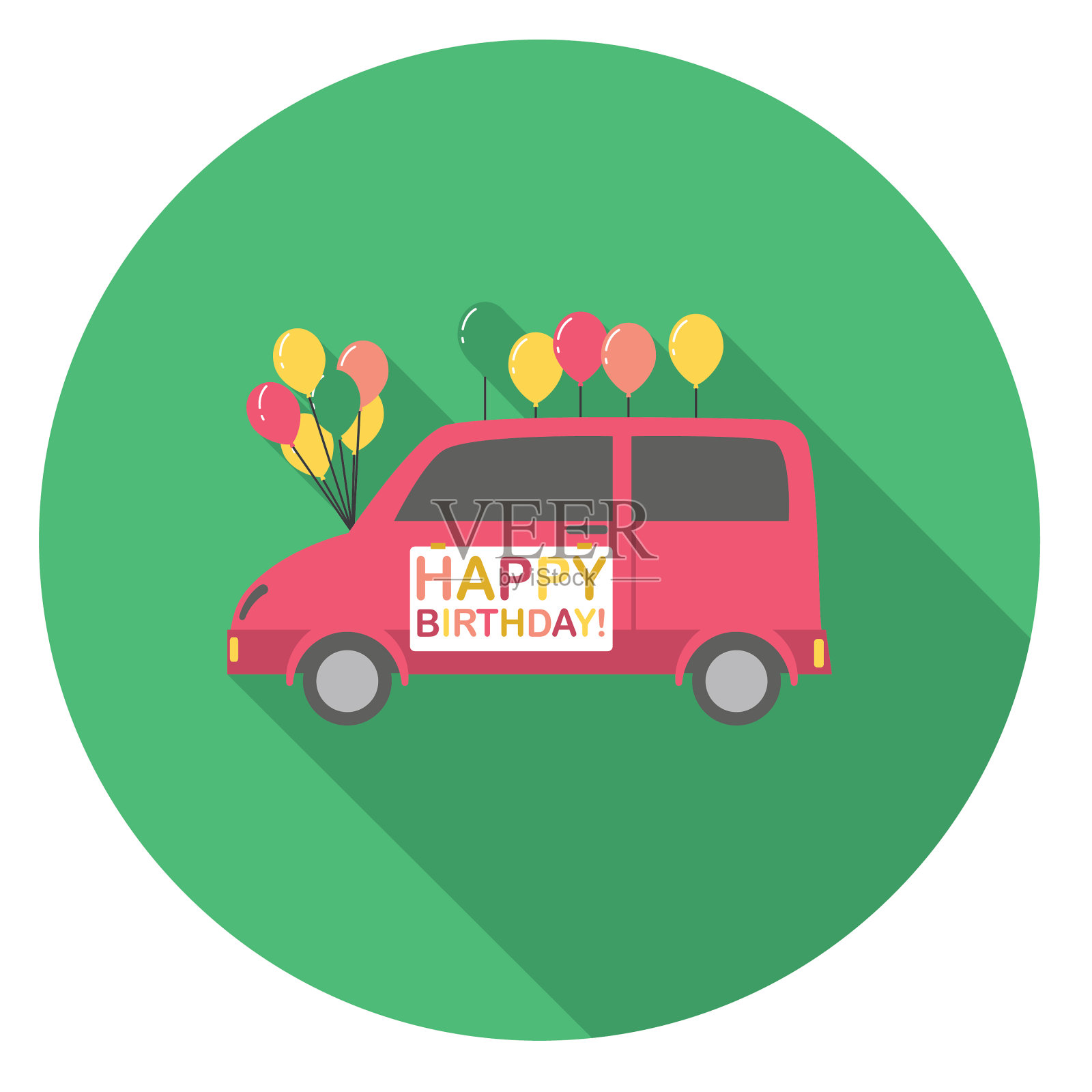 经过装饰的生日汽车图标与影子插画图片素材