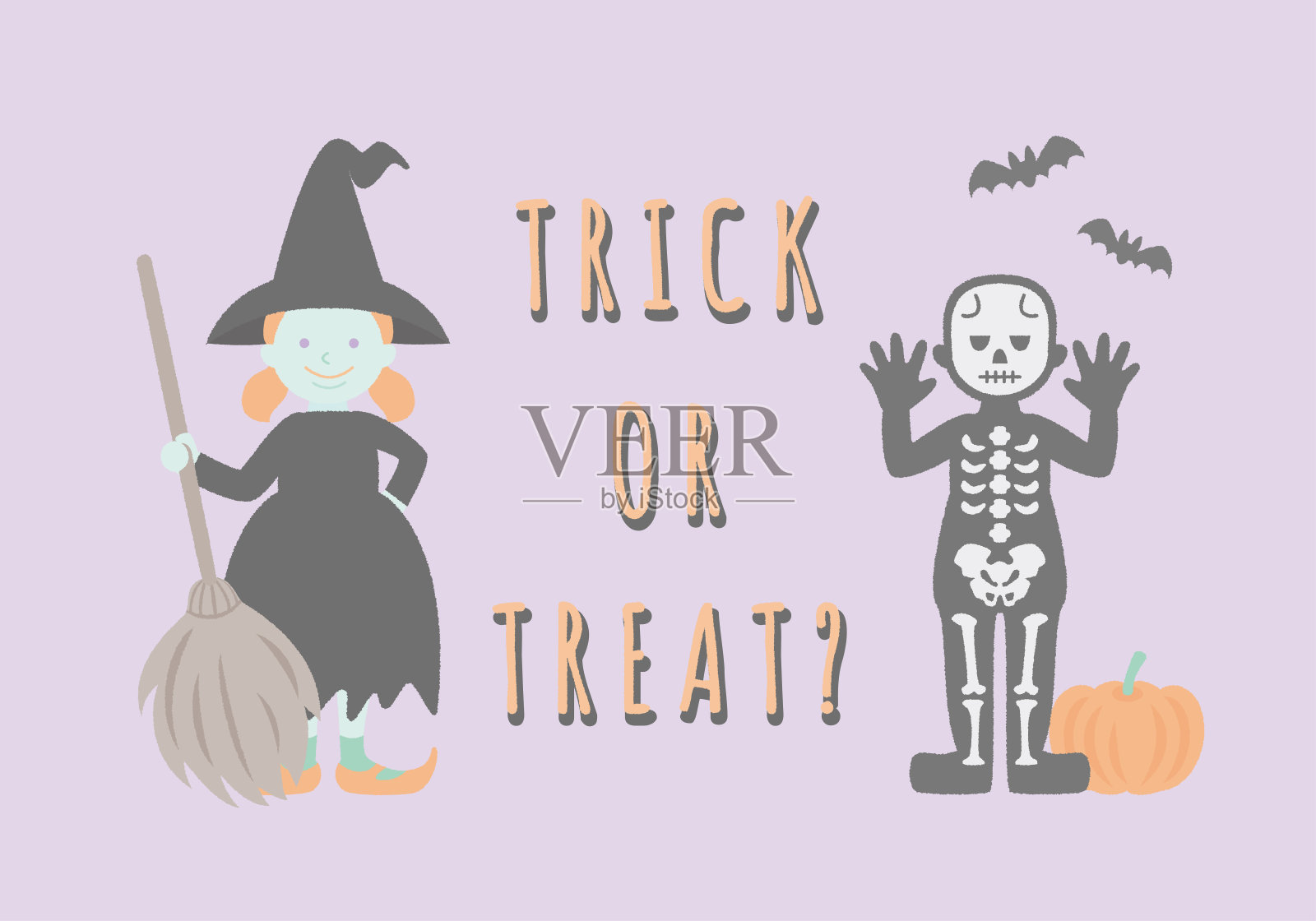 万圣节女巫和骷髅人矢量插图插画图片素材
