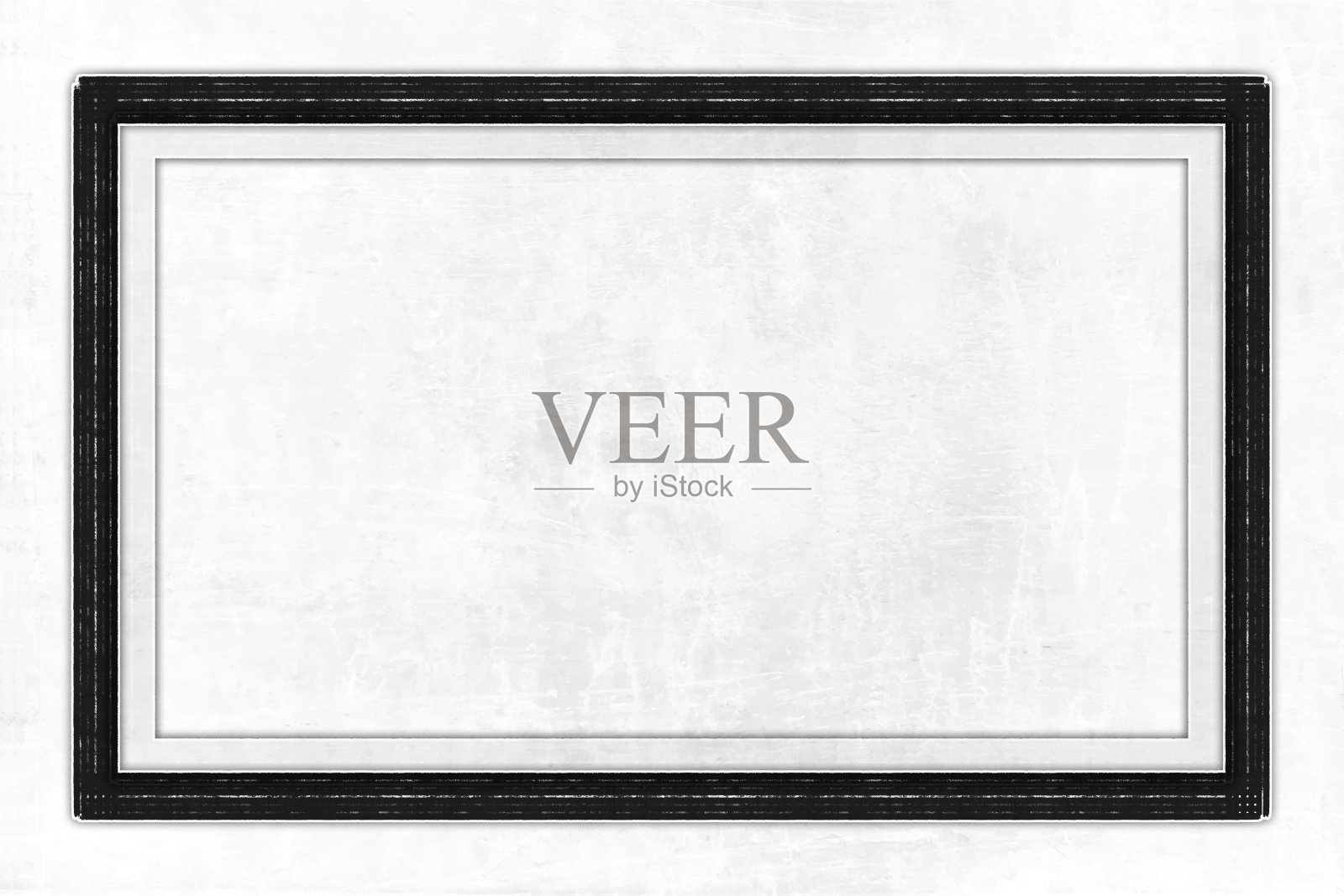 水平空空白有质感的艺术复古垃圾的白色背景与一个黑色的彩色轮廓矩形或占位框模板涂鸦在墙上插画图片素材