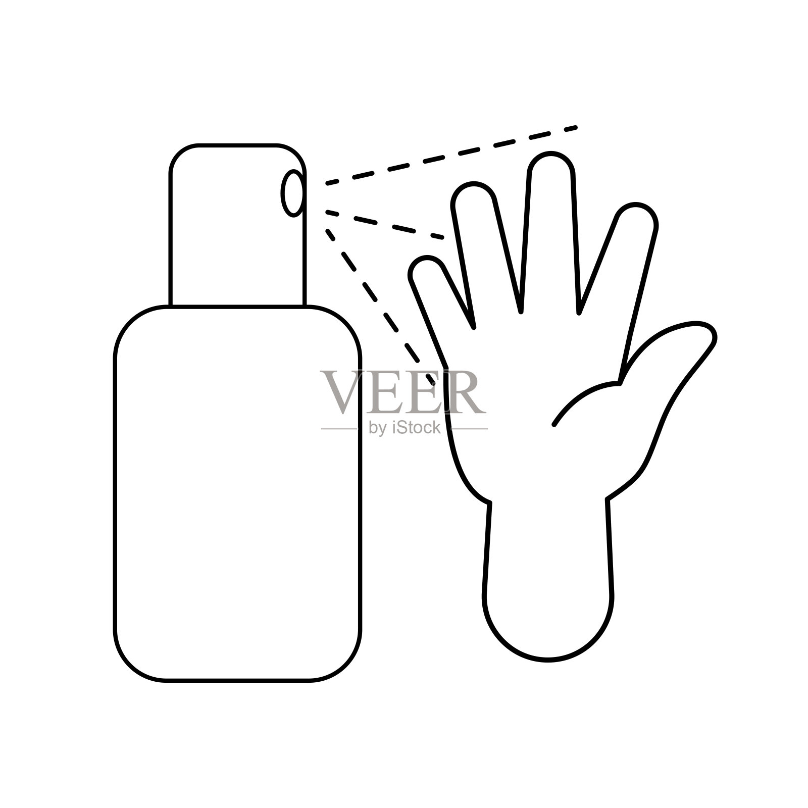 洗手用消毒酒精喷剂，手洗轮廓，手洗卡通艺术线条可爱的上色工作表插画图片素材