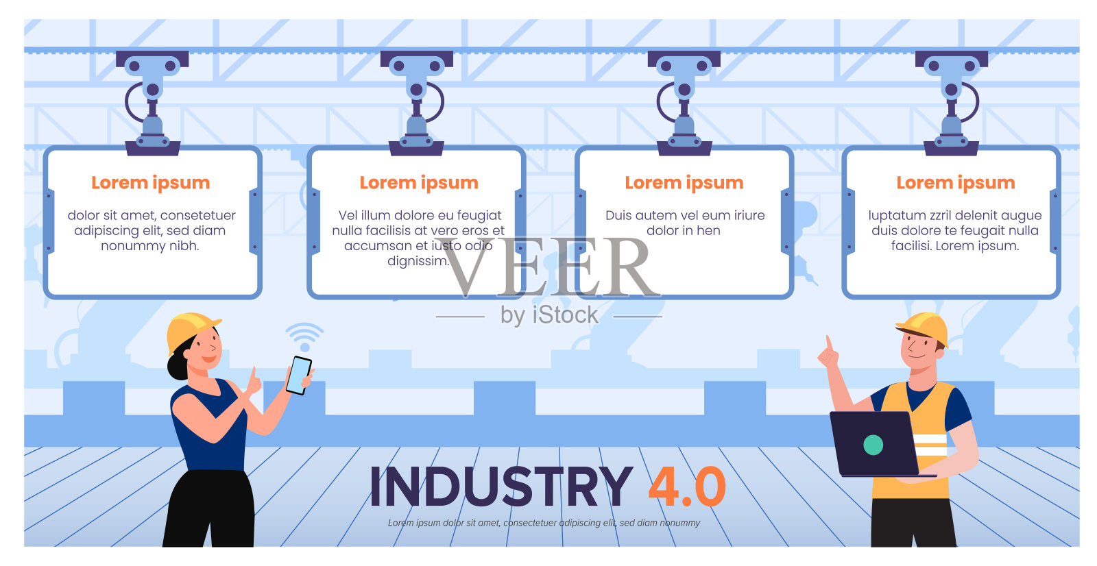 工业4.0技术系统控制信息图插画图片素材