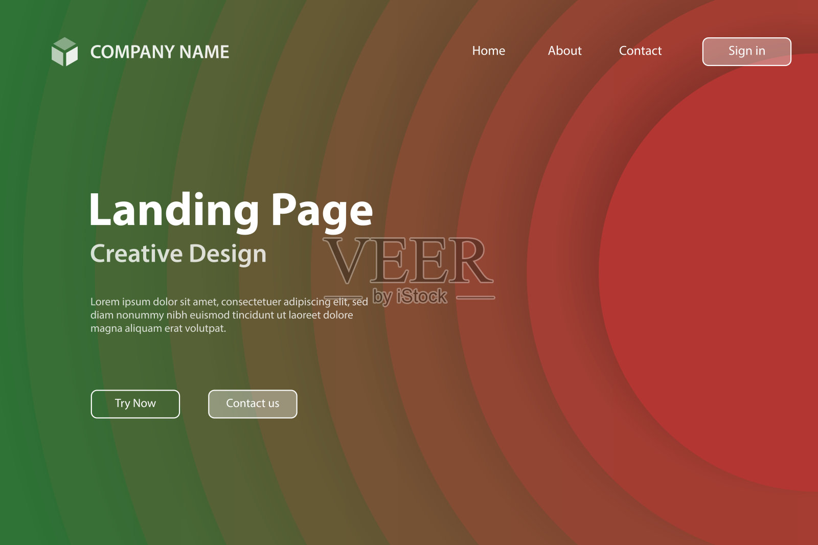 登陆页面模板-抽象设计与圆圈-时尚的红色梯度插画图片素材