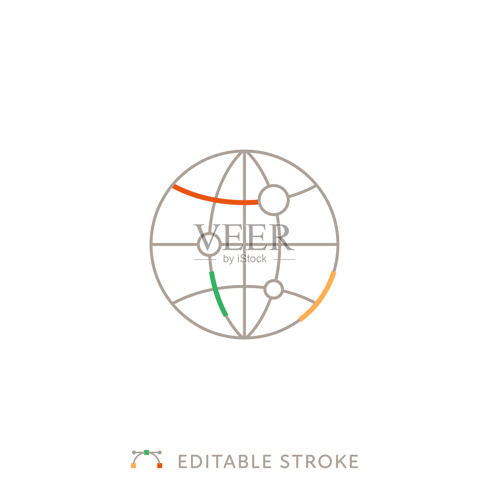 带有可编辑笔触的Globe多色线图标设计元素图片