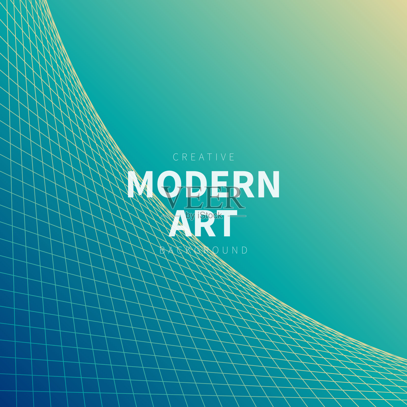 几何背景与弯曲的3D网格-时髦的蓝色梯度插画图片素材