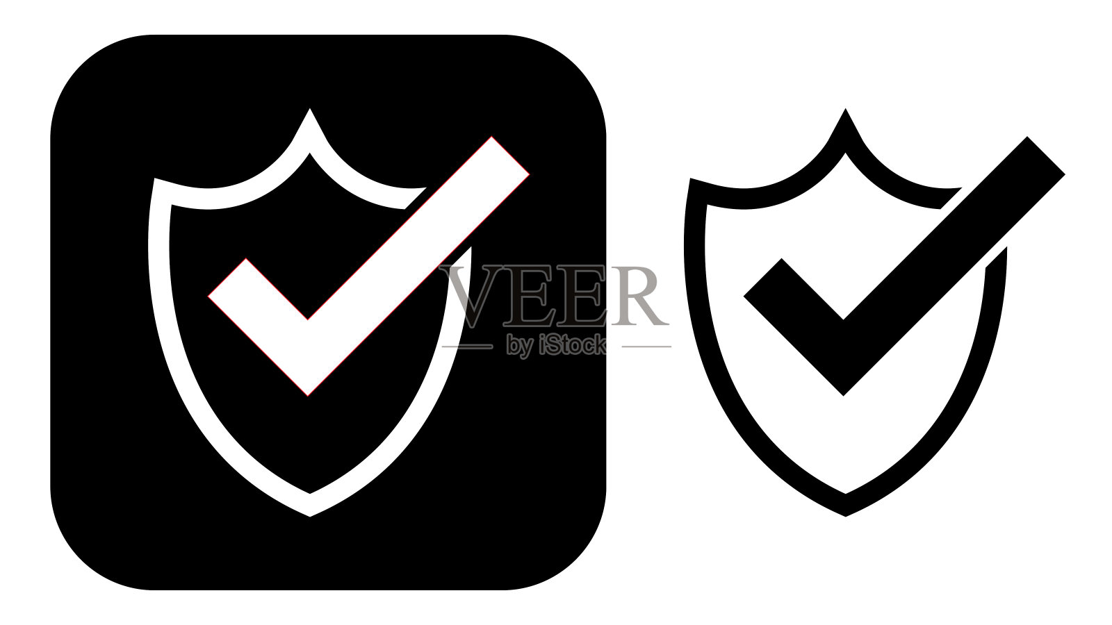 黑色和白色检查标记盾图标插画图片素材