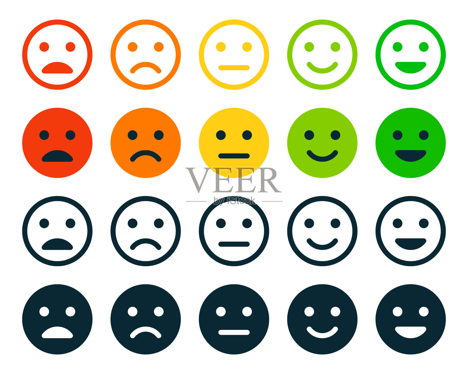 评级的满意度。一套情绪微笑-优秀，良好，正常，不好，床。向量股票插图图标素材