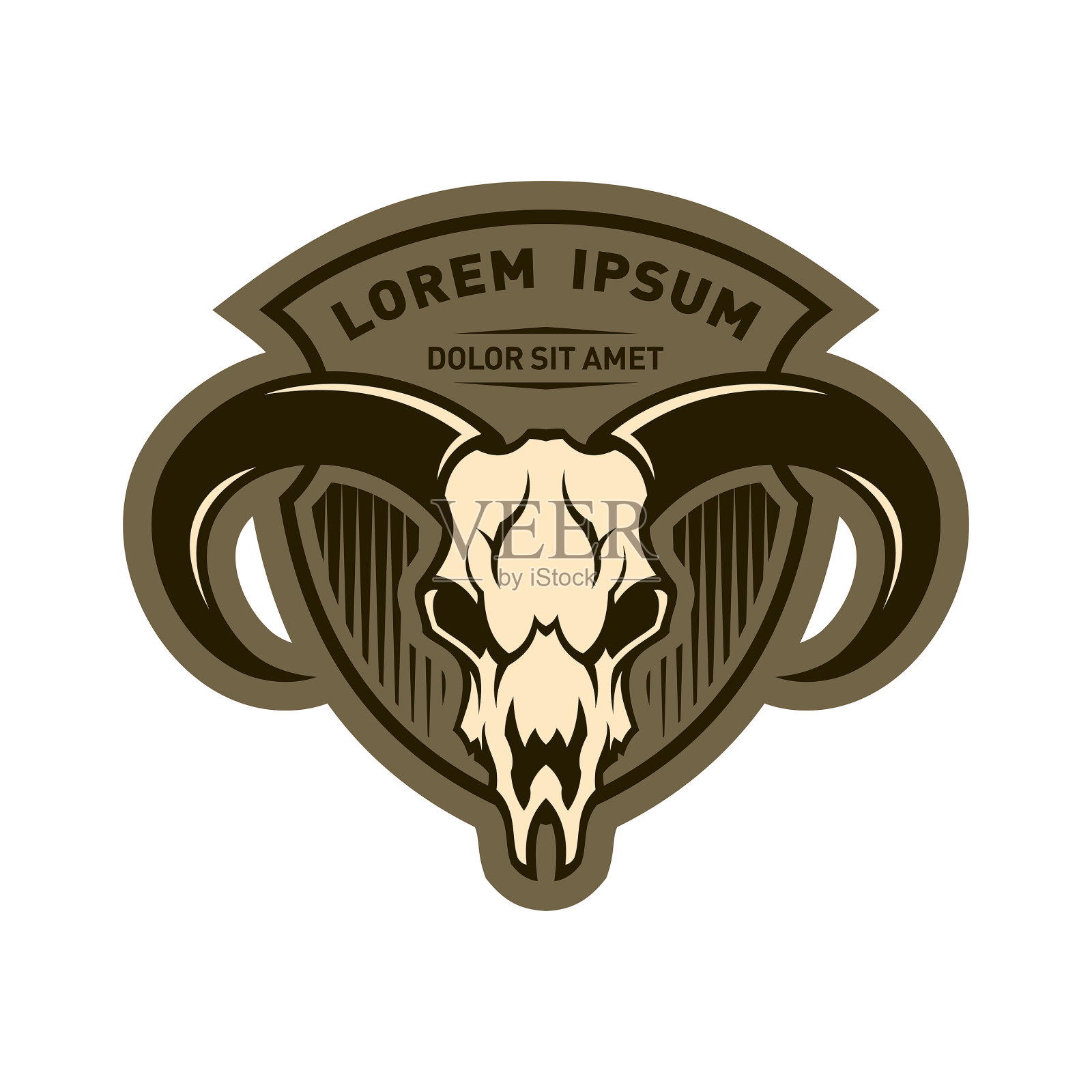 绵羊骷髅，山羊或绵羊的盾牌矢量标志，可替换文本插画图片素材