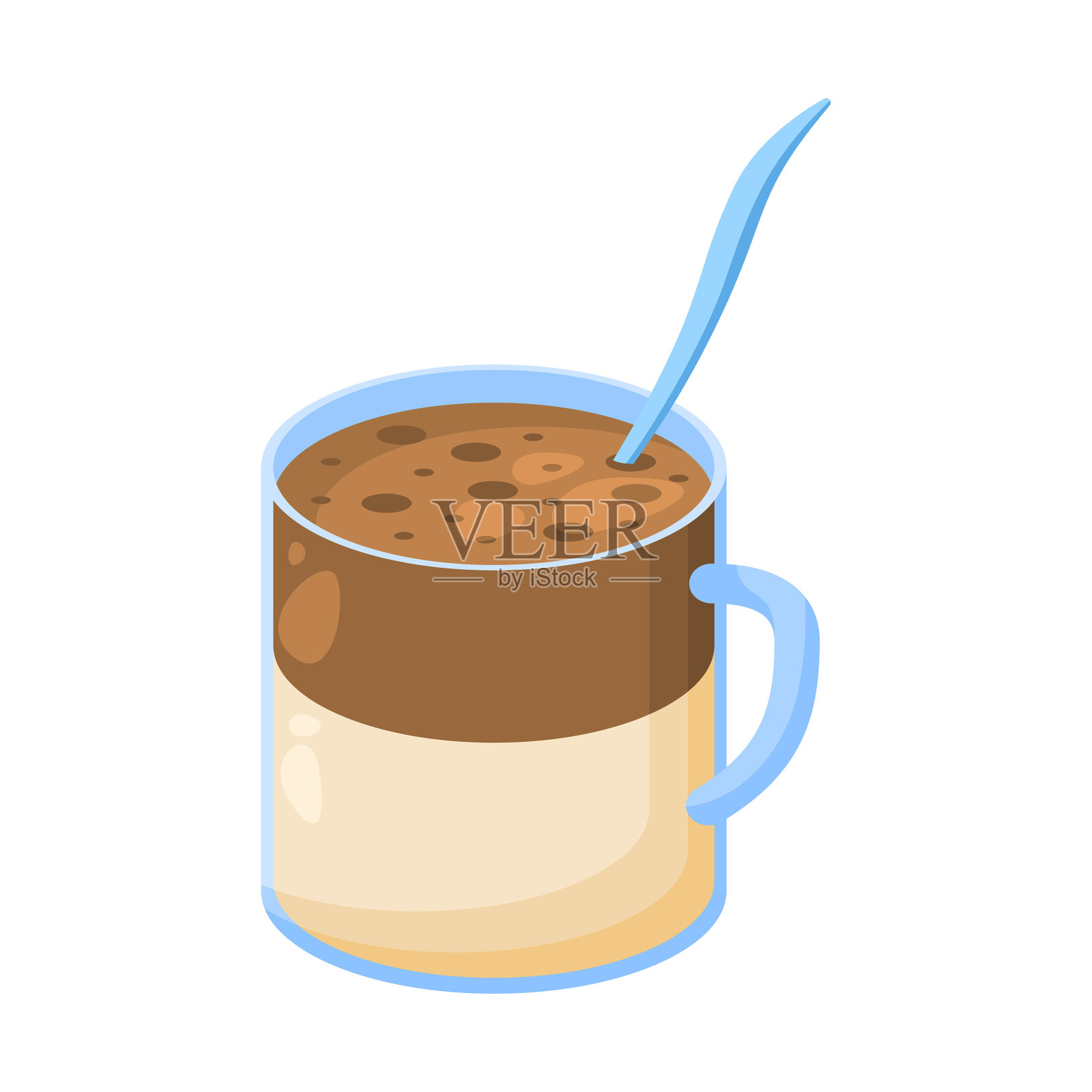 摘要平面快餐一杯咖啡加牛奶和勺子餐背景向量设计风格烹饪，早餐插画图片素材