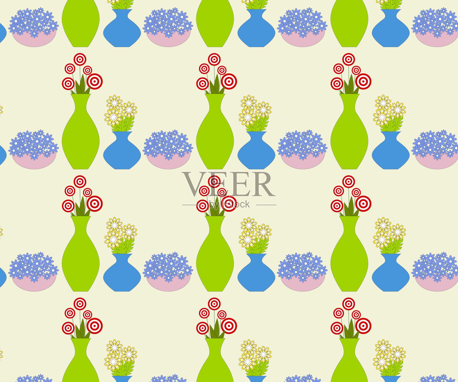 花瓶里的花束。无缝模式。插画图片素材