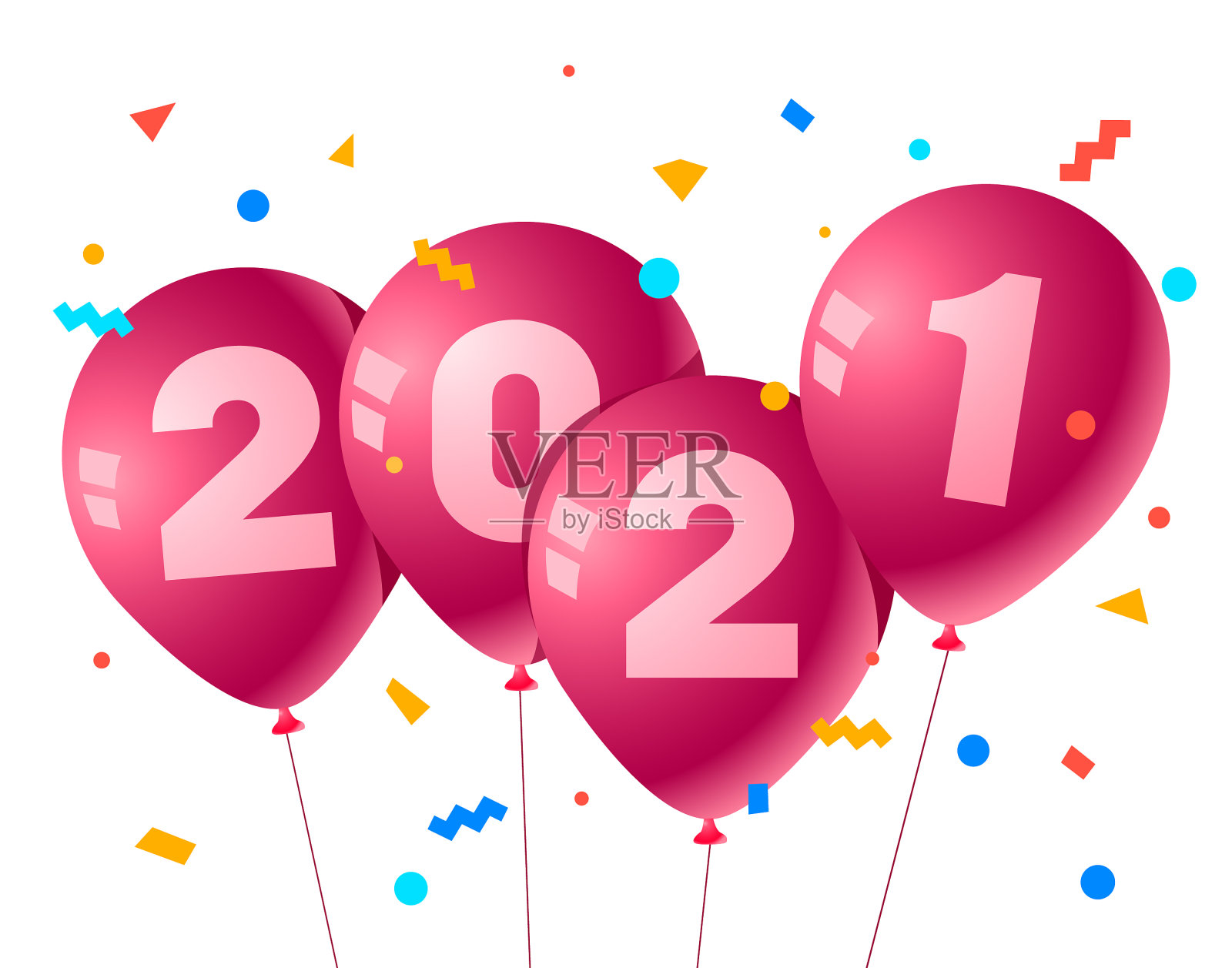 用气球祝你2021年新年快乐插画图片素材
