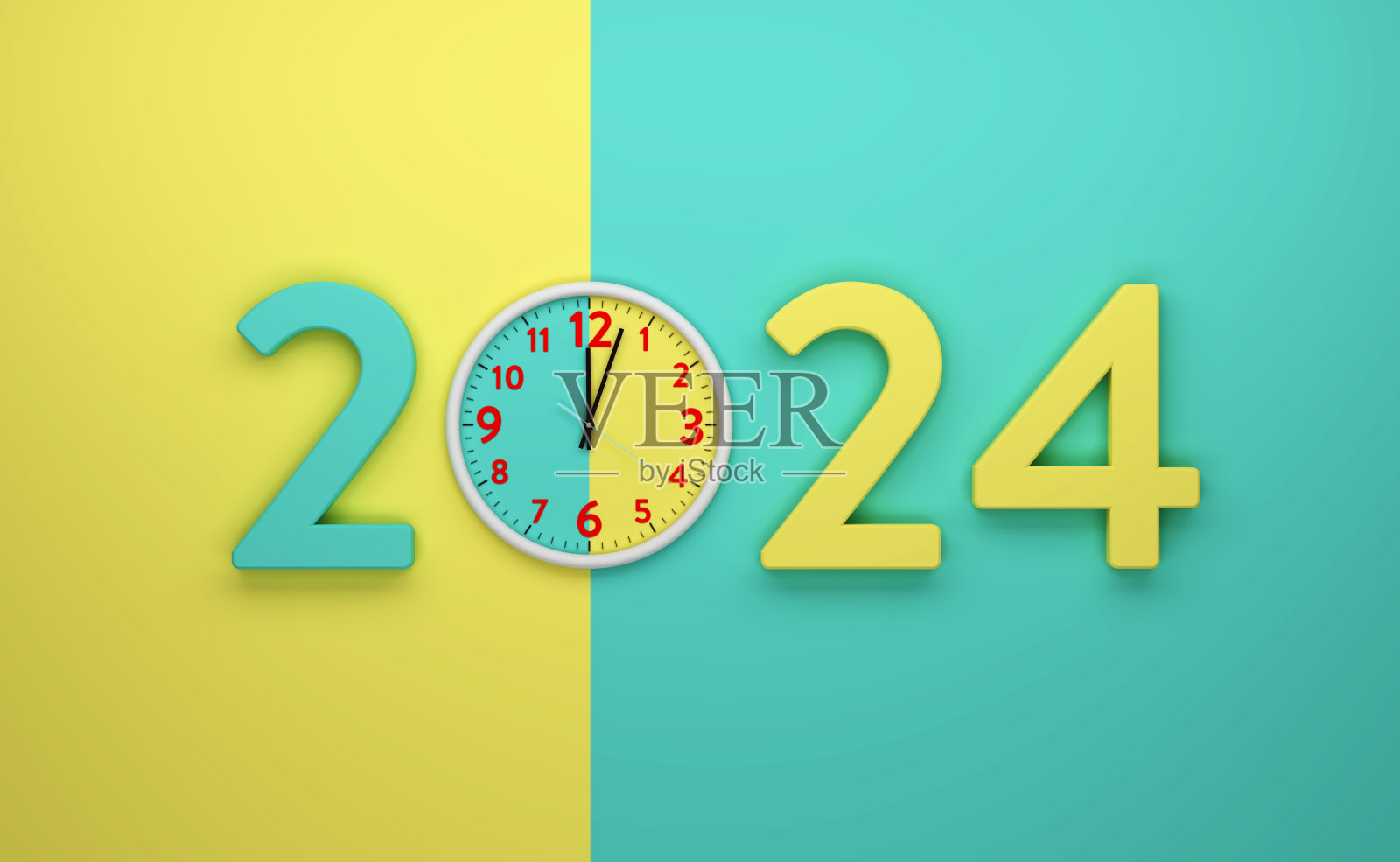 新年2024创意设计概念与时钟照片摄影图片