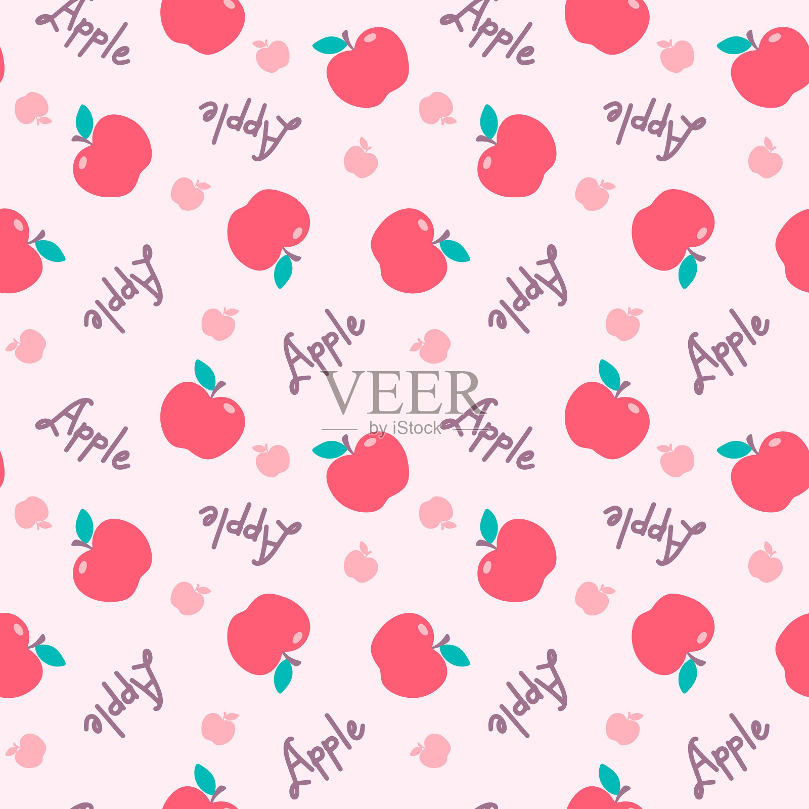 可爱的苹果水果无缝图案与文字标签插画图片素材