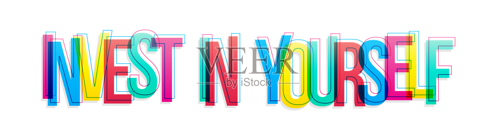 “投资自己”的标志。在白色背景上孤立的彩色重叠字母。插画图片素材