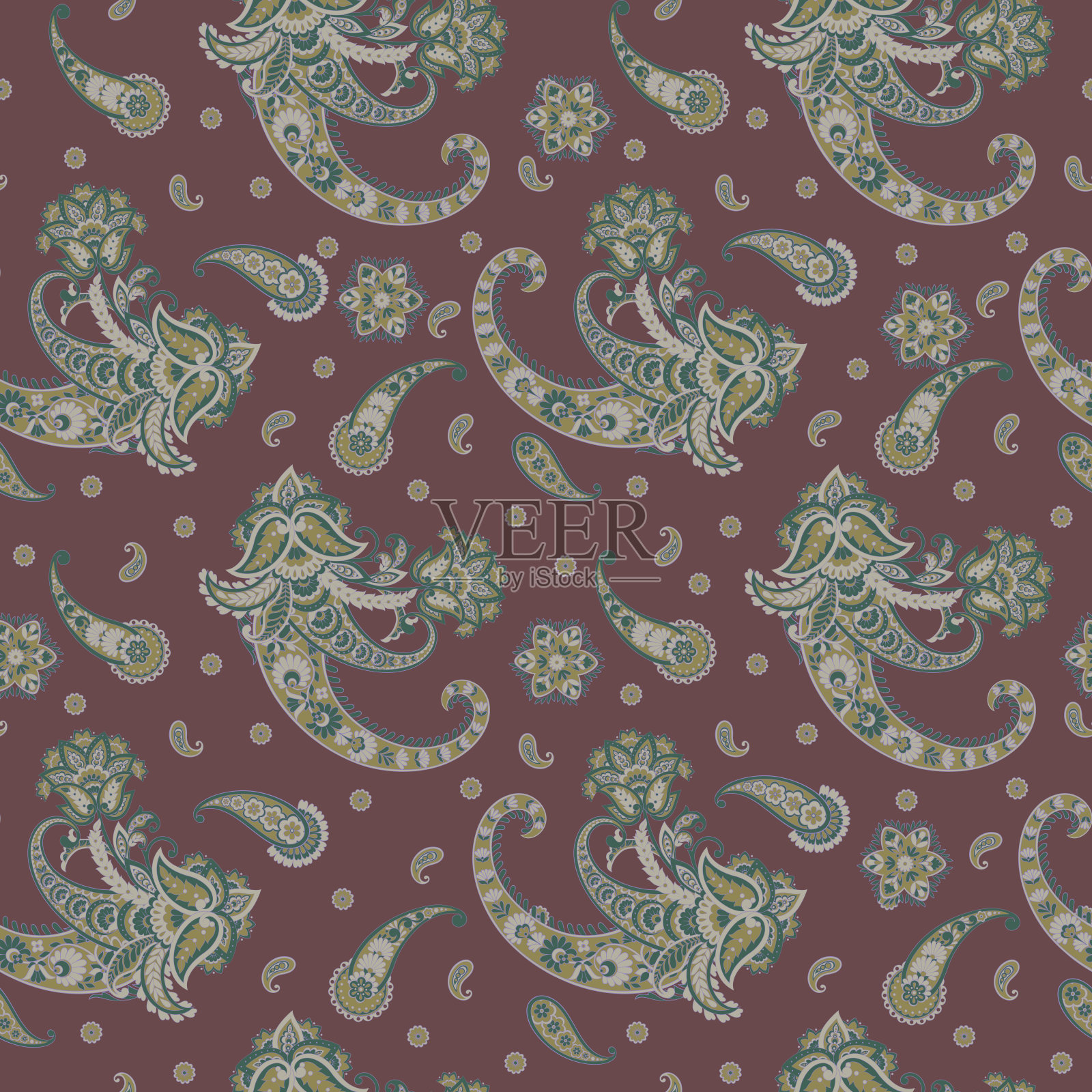 佩斯利矢量图案。无缝印花纺织品背景插画图片素材