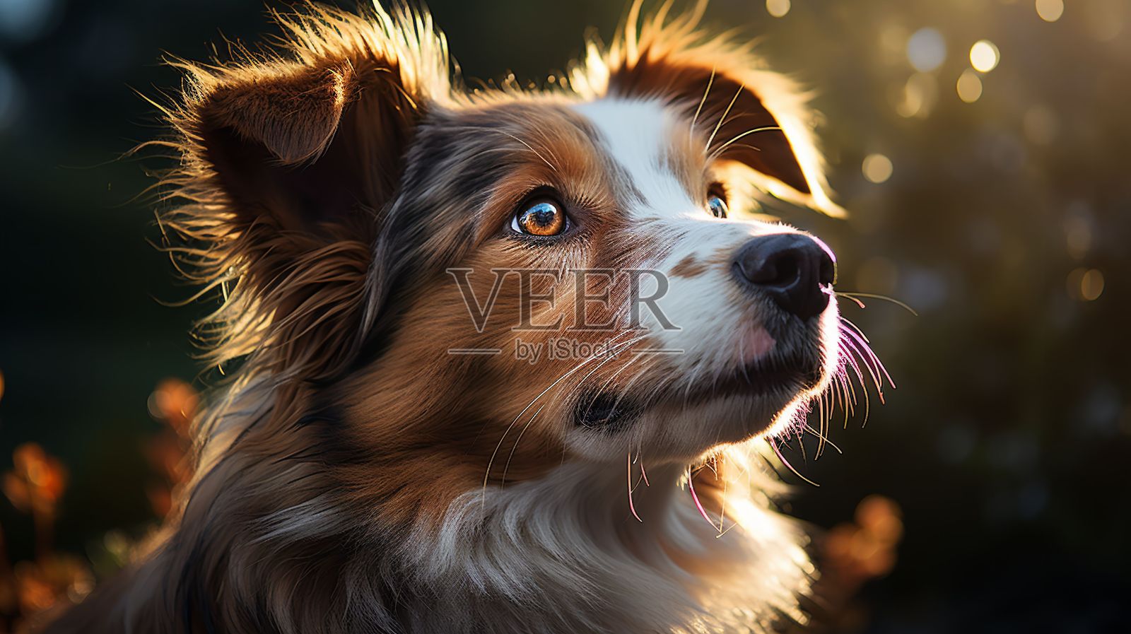 可爱的澳大利亚牧羊犬站在模糊的公园背景下照片摄影图片