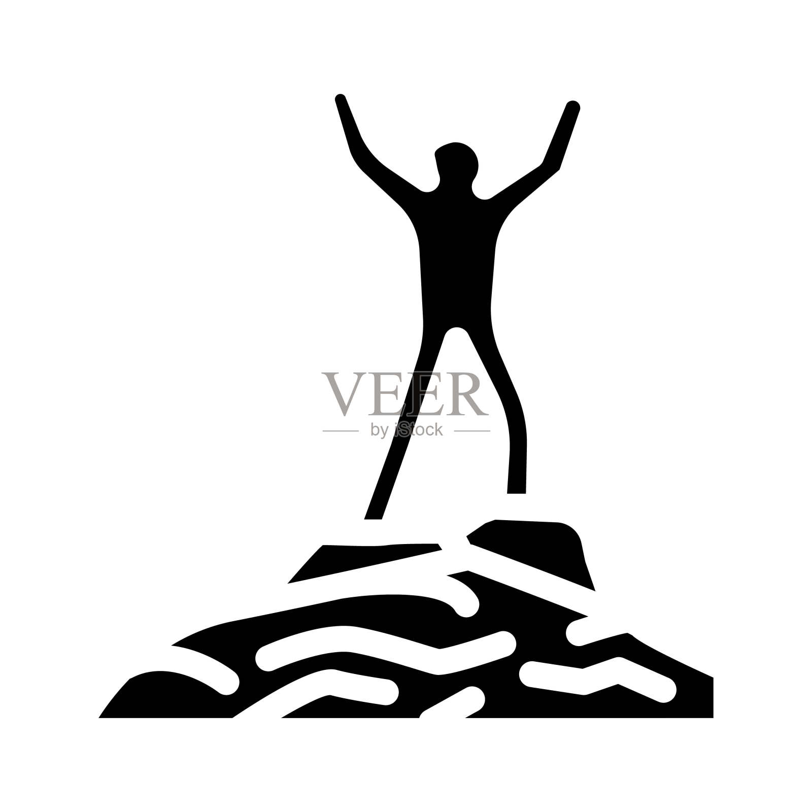 登山者在顶部冒险字形图标矢量插图插画图片素材