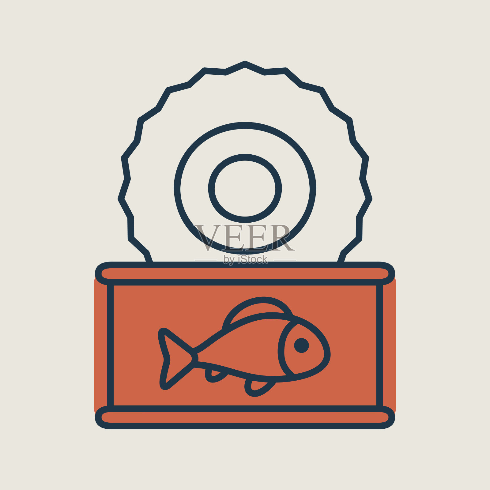 鱼罐头矢量图标。农场动物标志图标素材