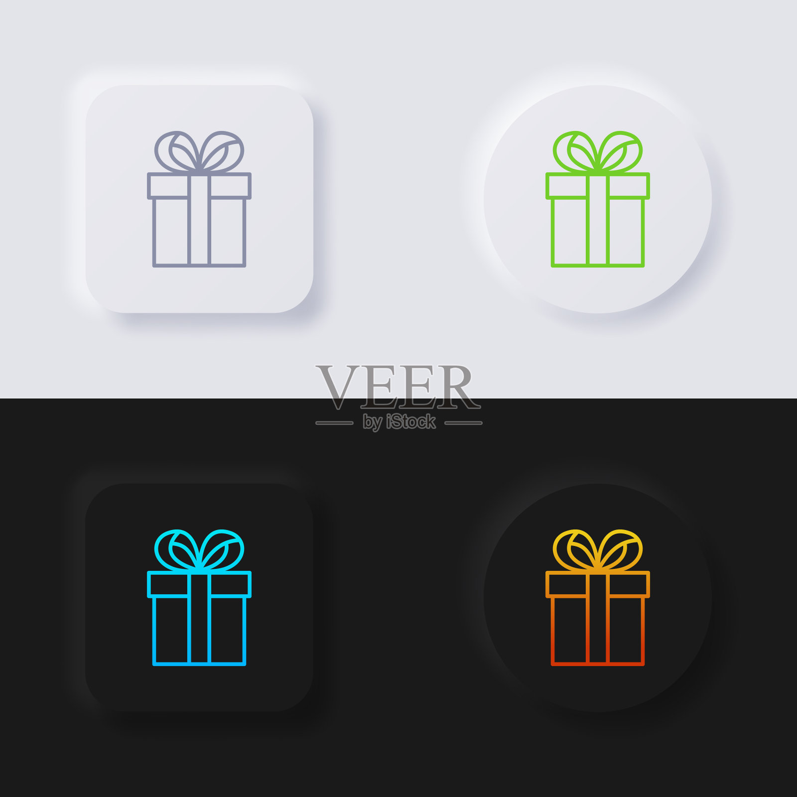 礼盒图标集，多色非同构按钮软UI设计的网页设计，应用程序的UI和更多，图标集，按钮，矢量。图标素材