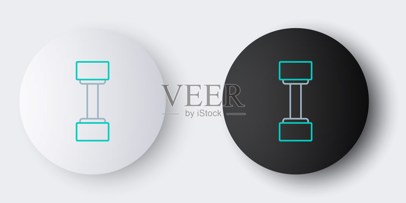 线哑铃图标孤立在灰色背景。肌肉举重图标，健身杠铃，健身房图标，运动器材符号，运动大哑铃。色彩斑斓的轮廓的概念。向量插画图片素材