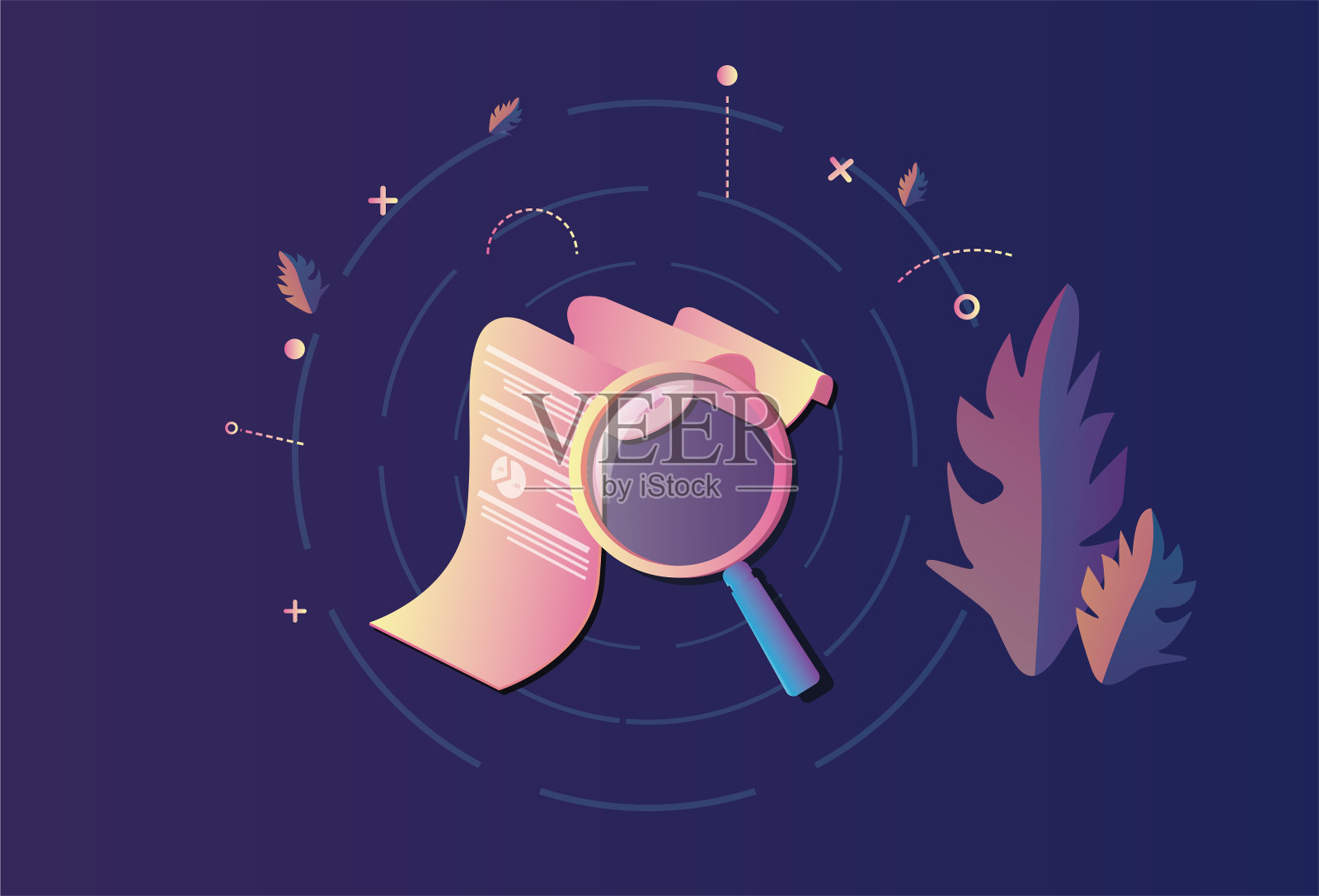 文档和放大镜，文档搜索，信息搜索插画图片素材