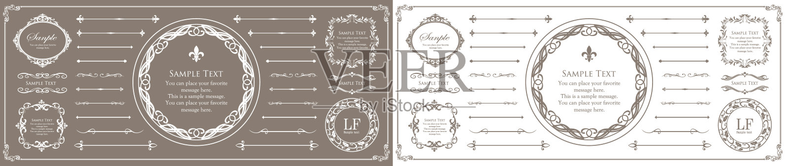 淡蓝色框架设计材料。古董装饰插画图片素材