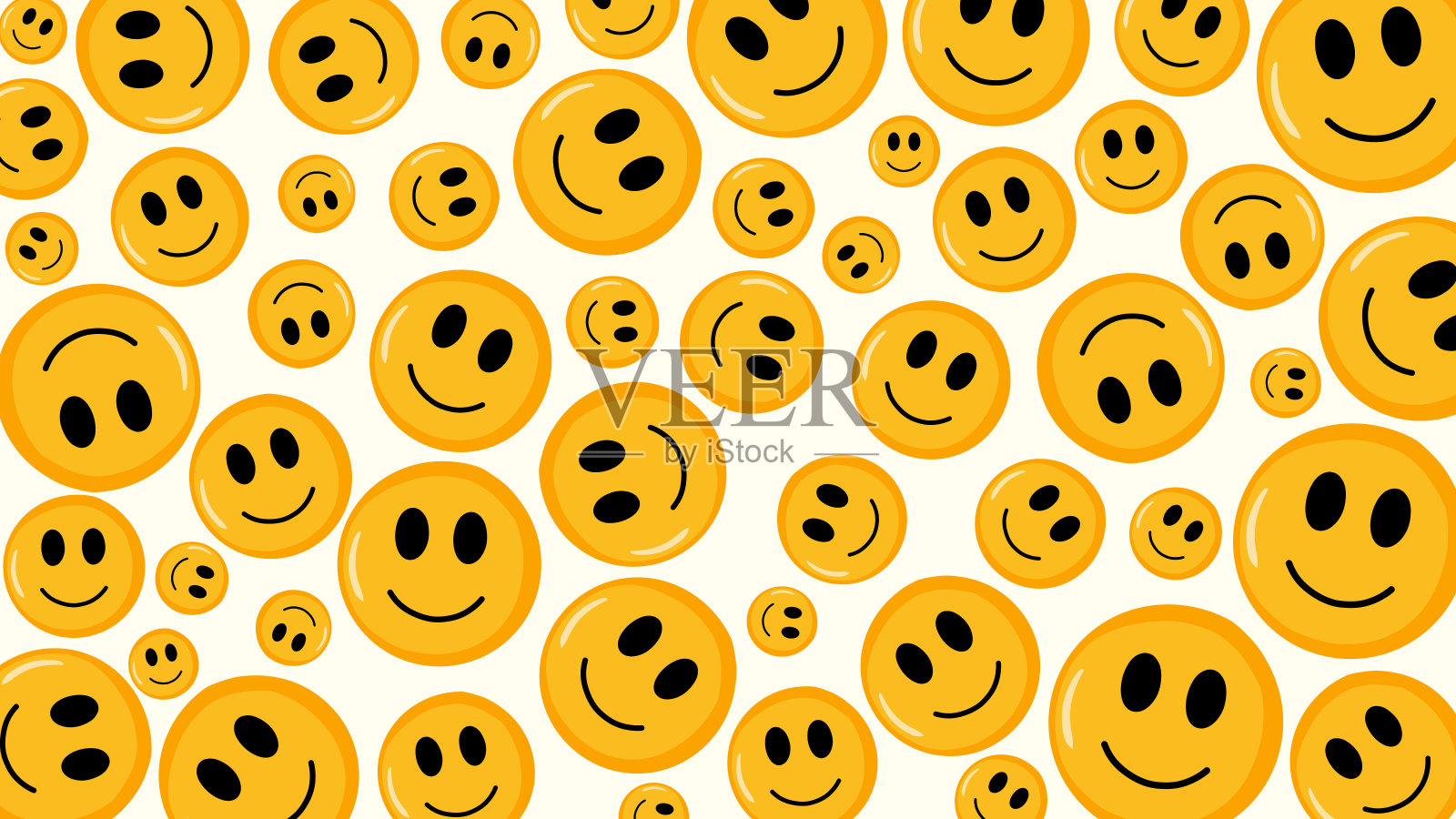 手绘无缝图案与快乐的脸。Emoji背景。插画图片素材